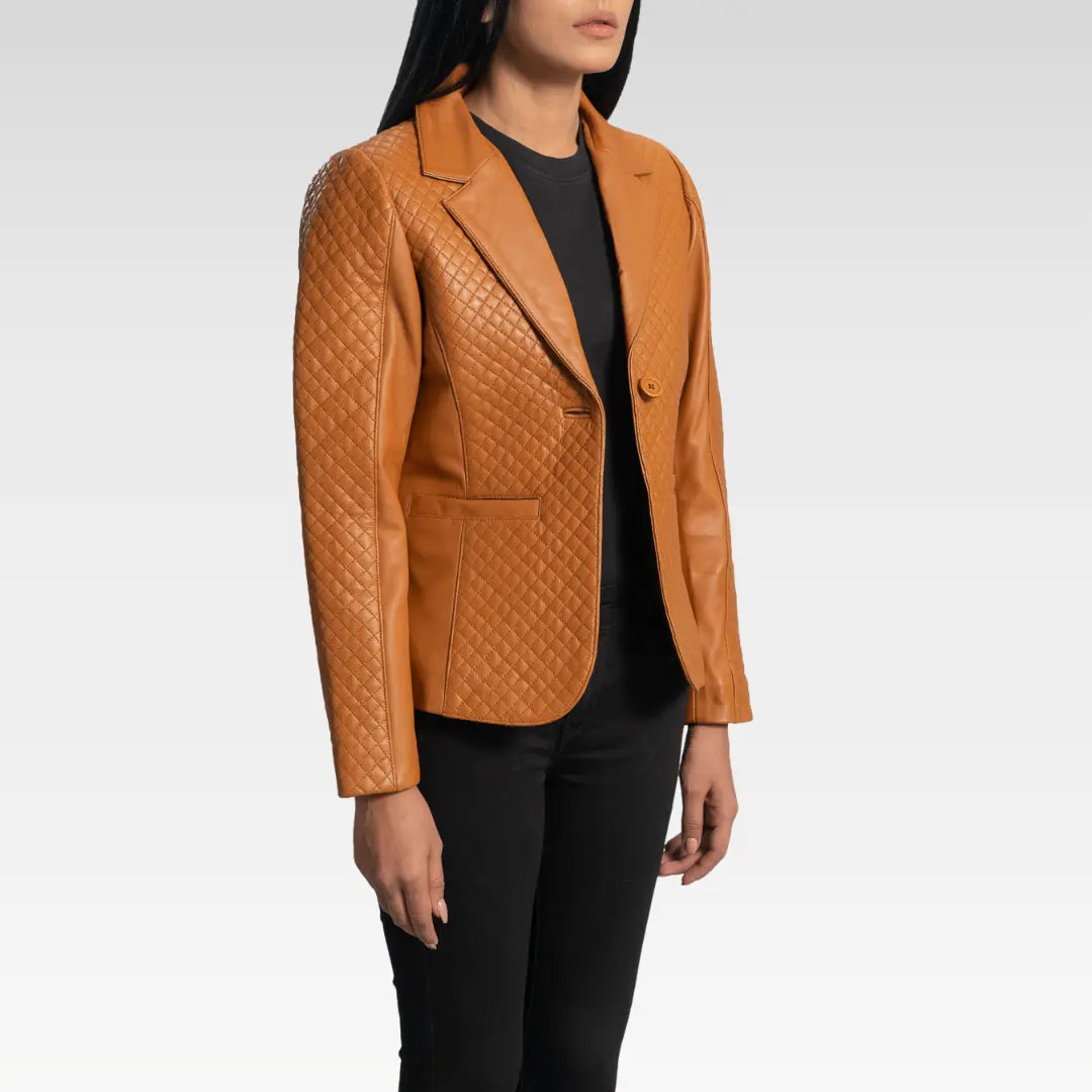 Cora Quilted Brown Leather Blazer