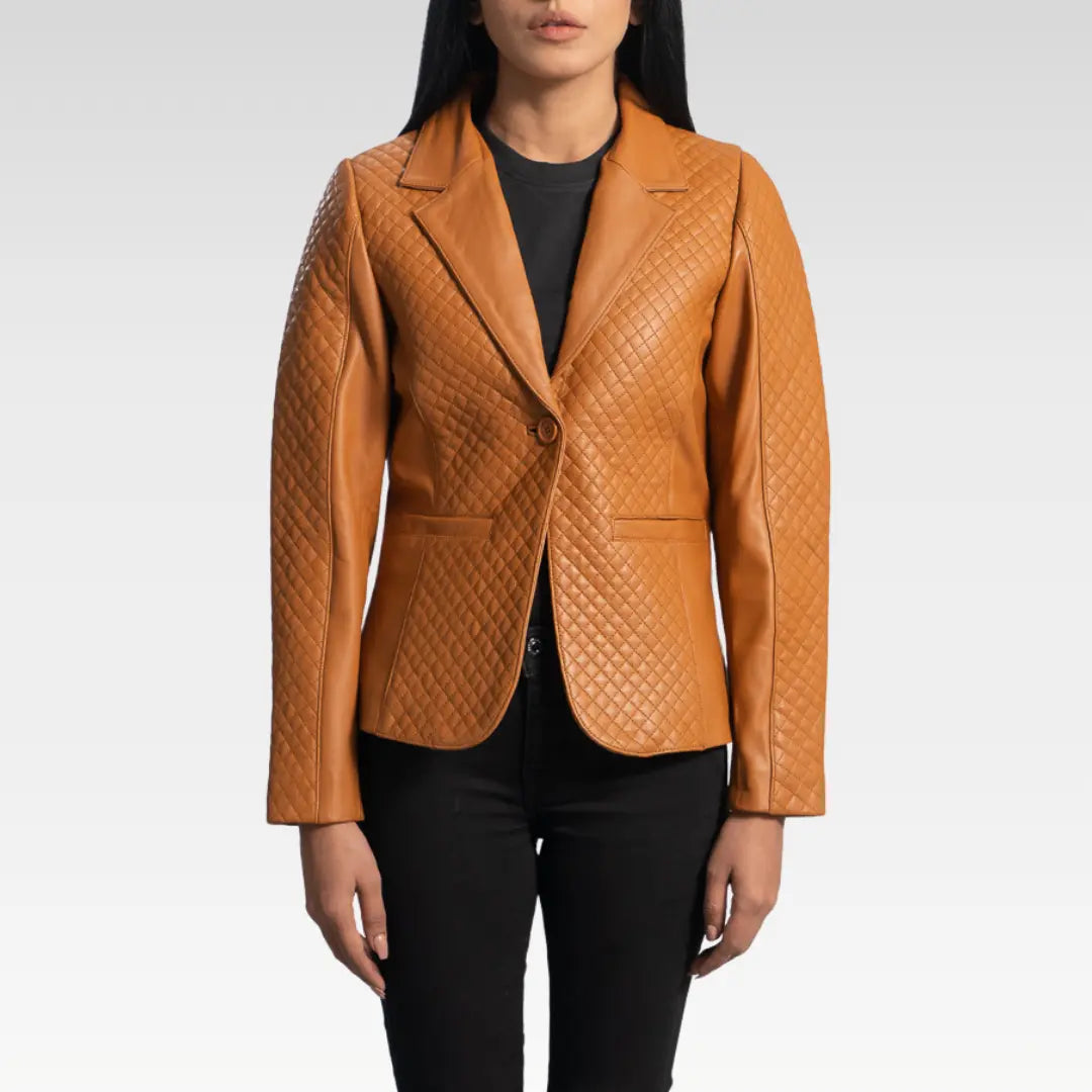 Cora Quilted Brown Leather Blazer