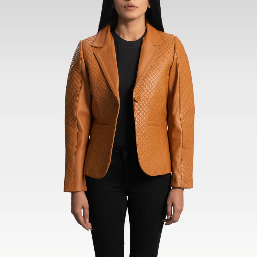 Cora Quilted Brown Leather Blazer