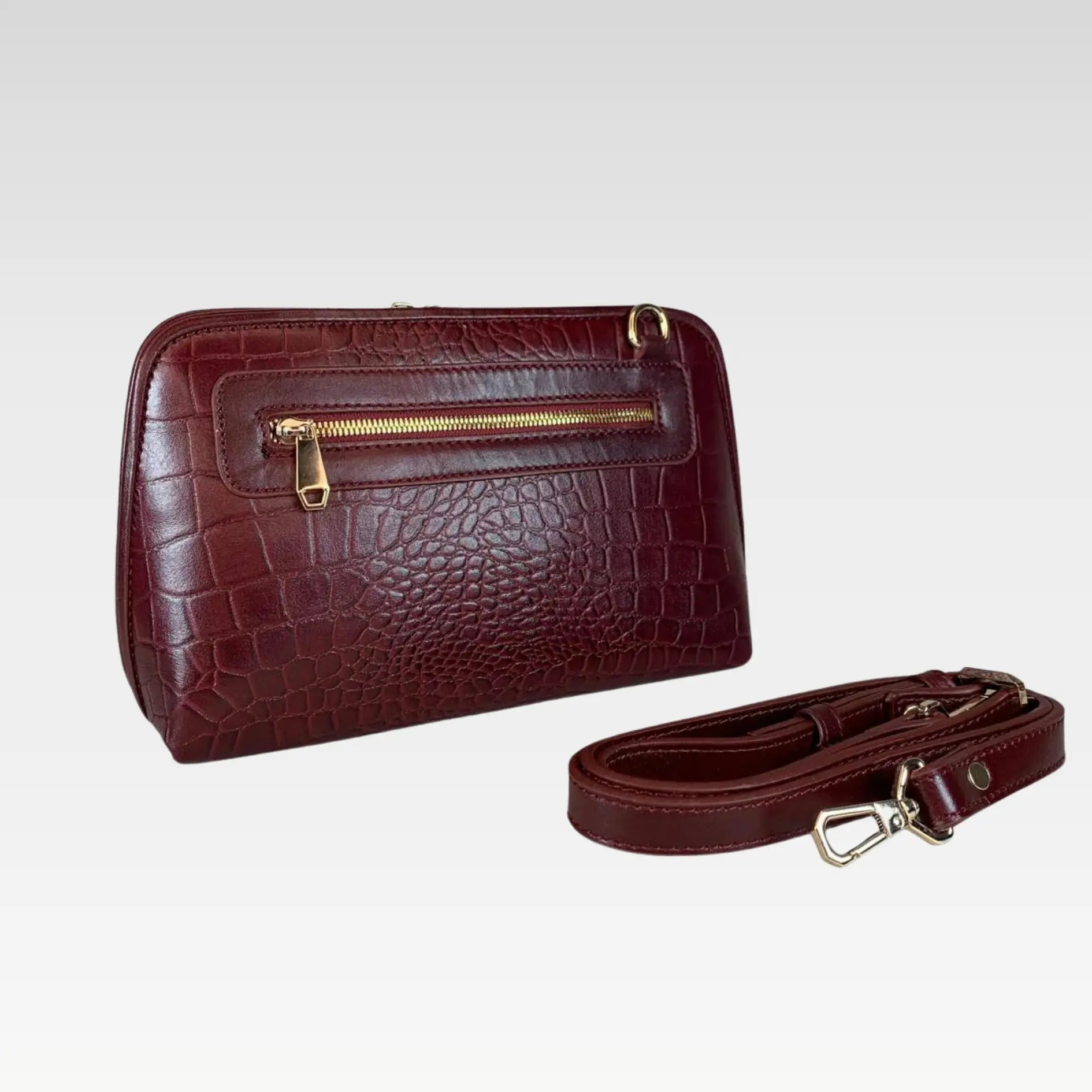 Dark Red Leather Clutch Bag