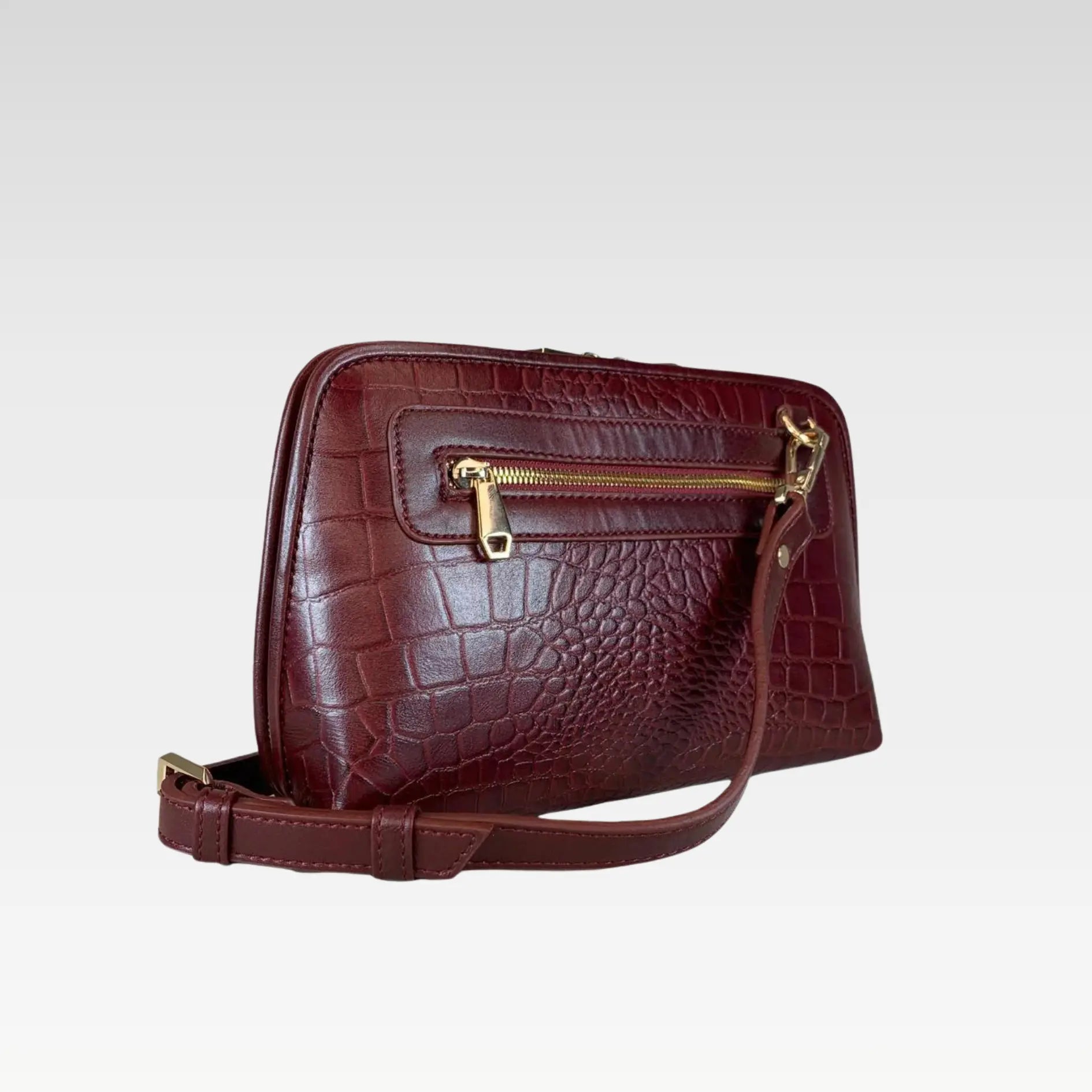 Dark Red Leather Clutch Bag