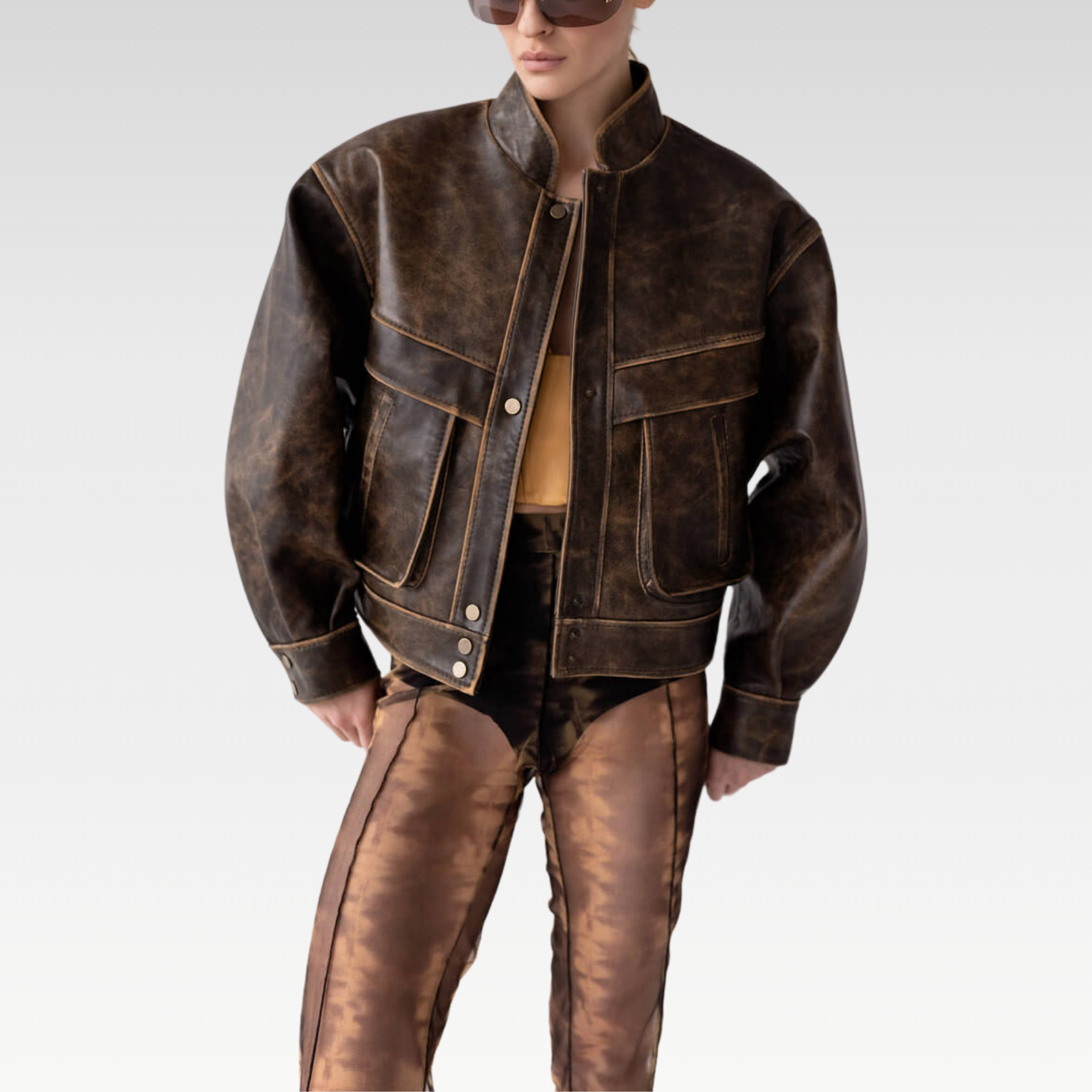 Distressed Brown Oversized Utility Jacket