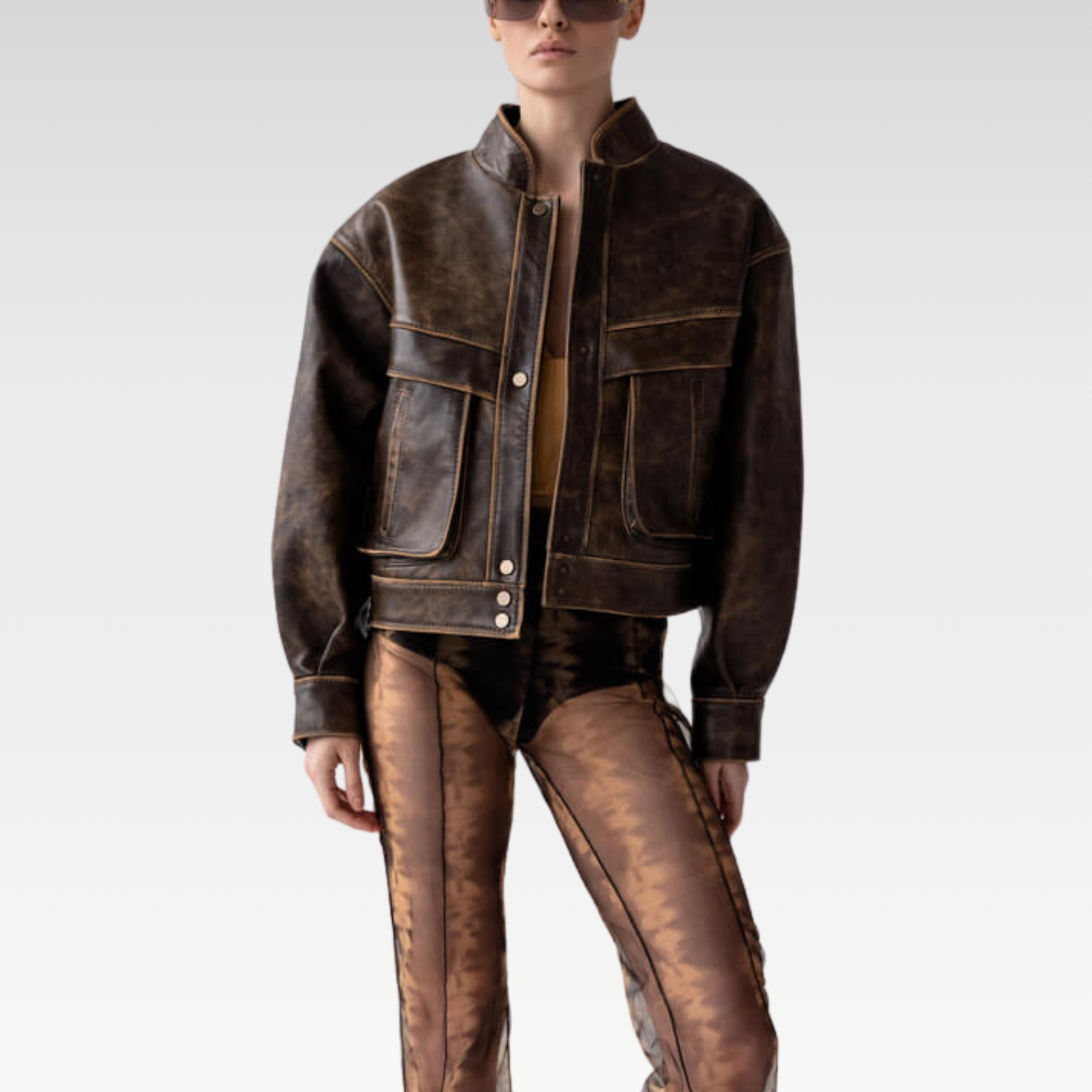 Distressed Brown Oversized Utility Jacket