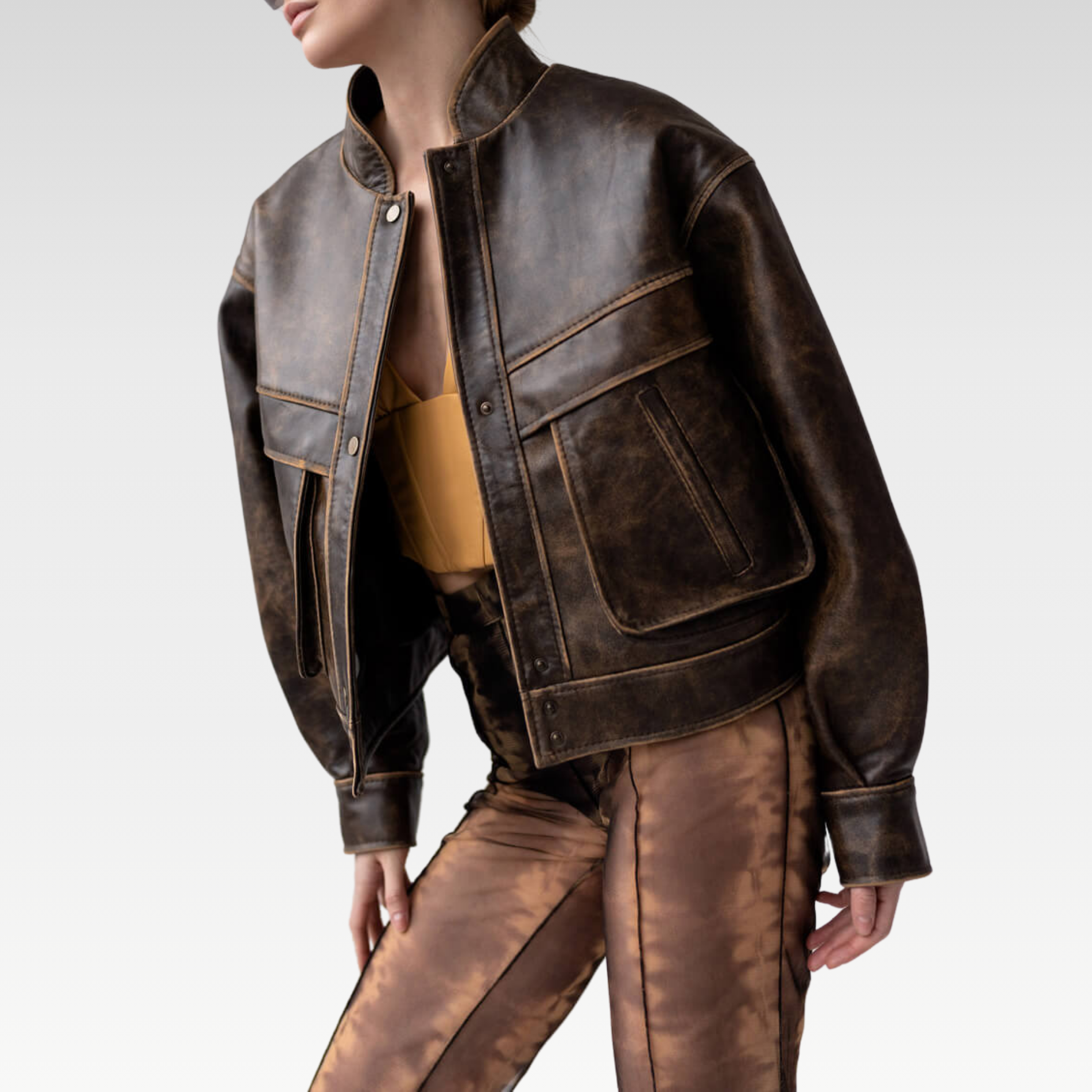 Distressed Brown Oversized Utility Jacket