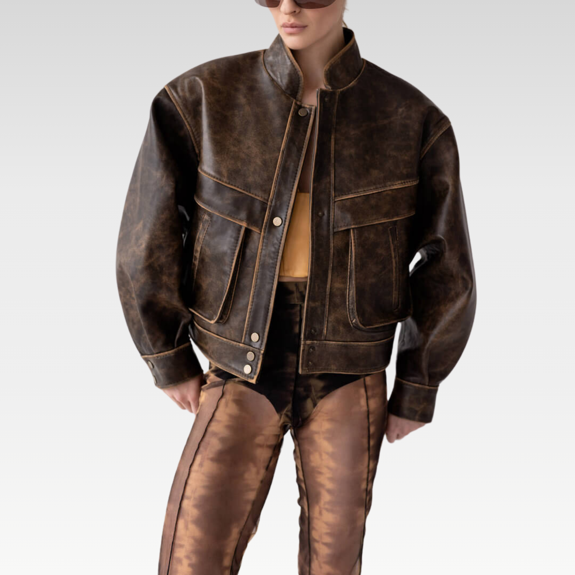 Distressed Brown Oversized Utility Jacket