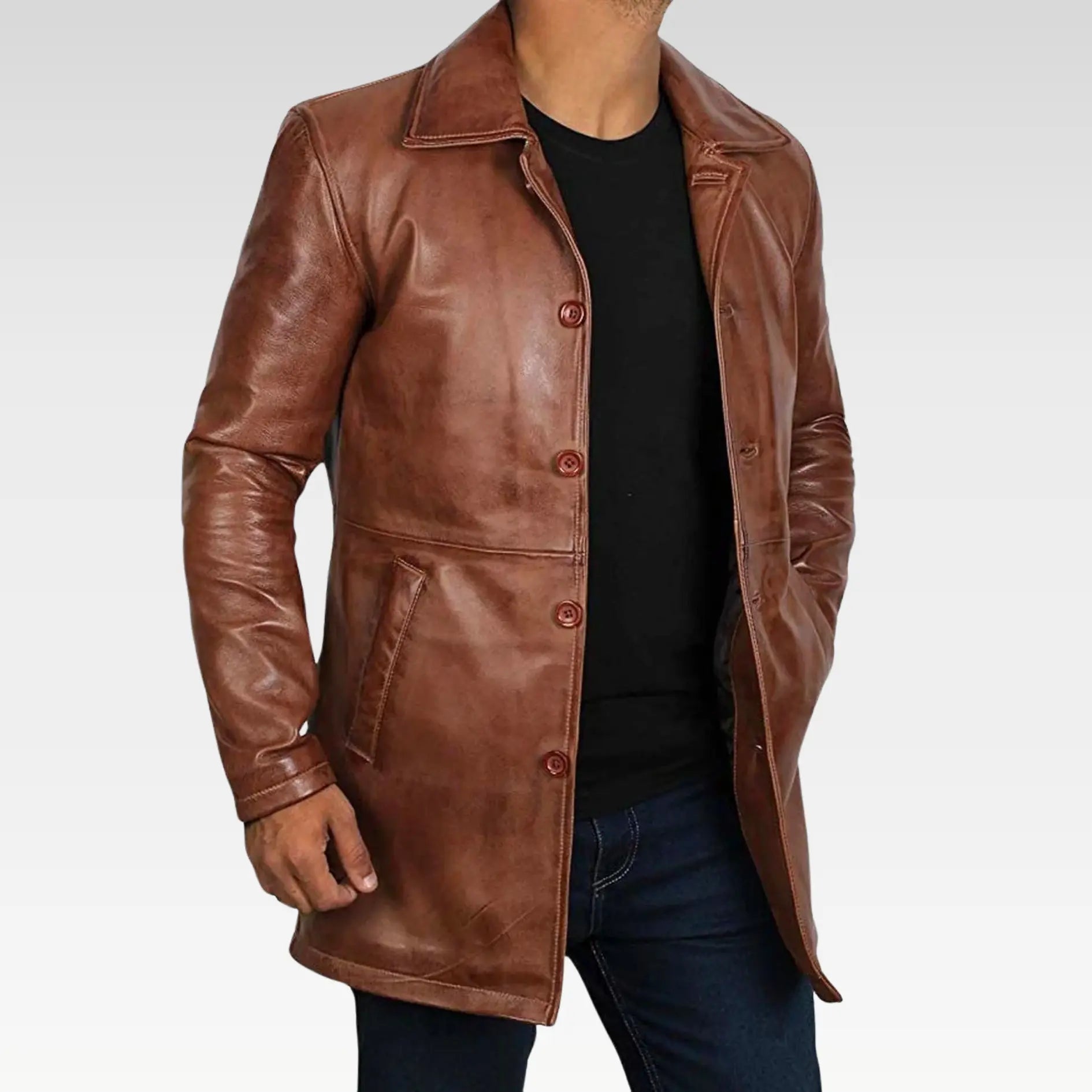 Distressed Leather Jacket Coat Men