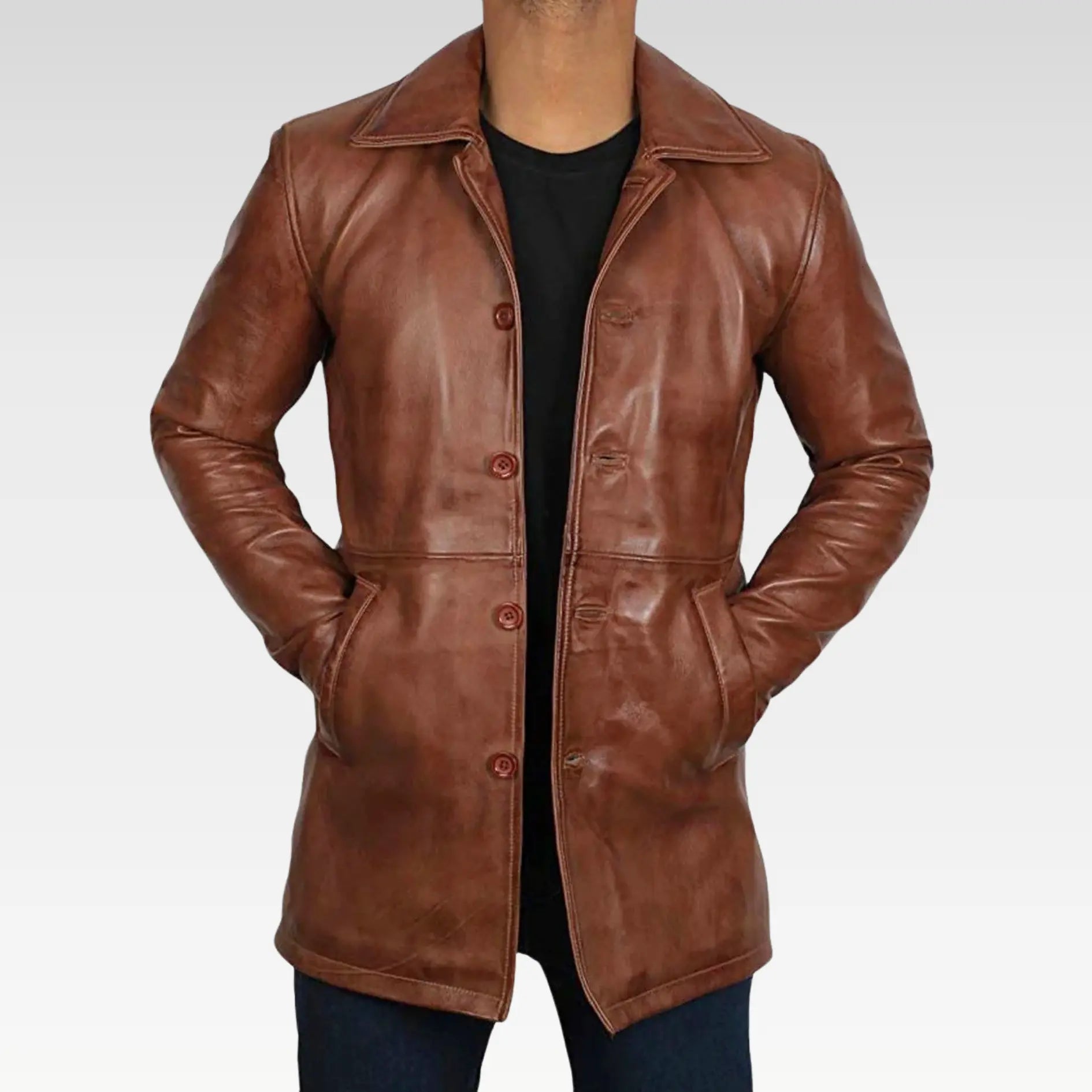 Distressed Leather Jacket Coat Men