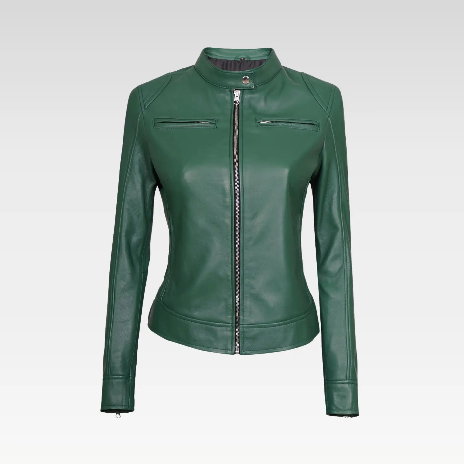 Dodge Women Green Motorcycle Cafe Racer Leather Jacket
