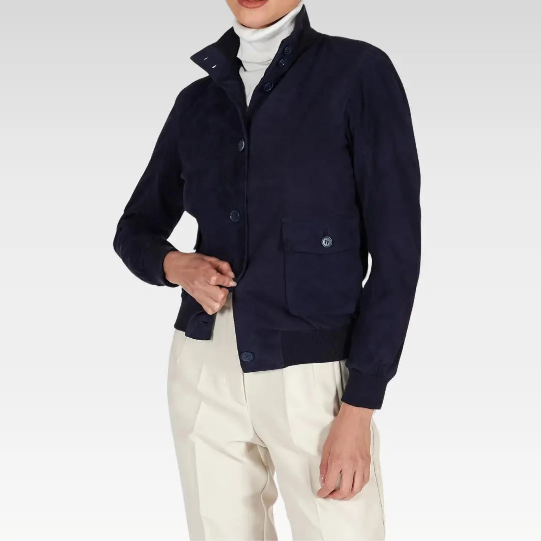 Faty - Suede Leather Bomber Jacket With Buttons