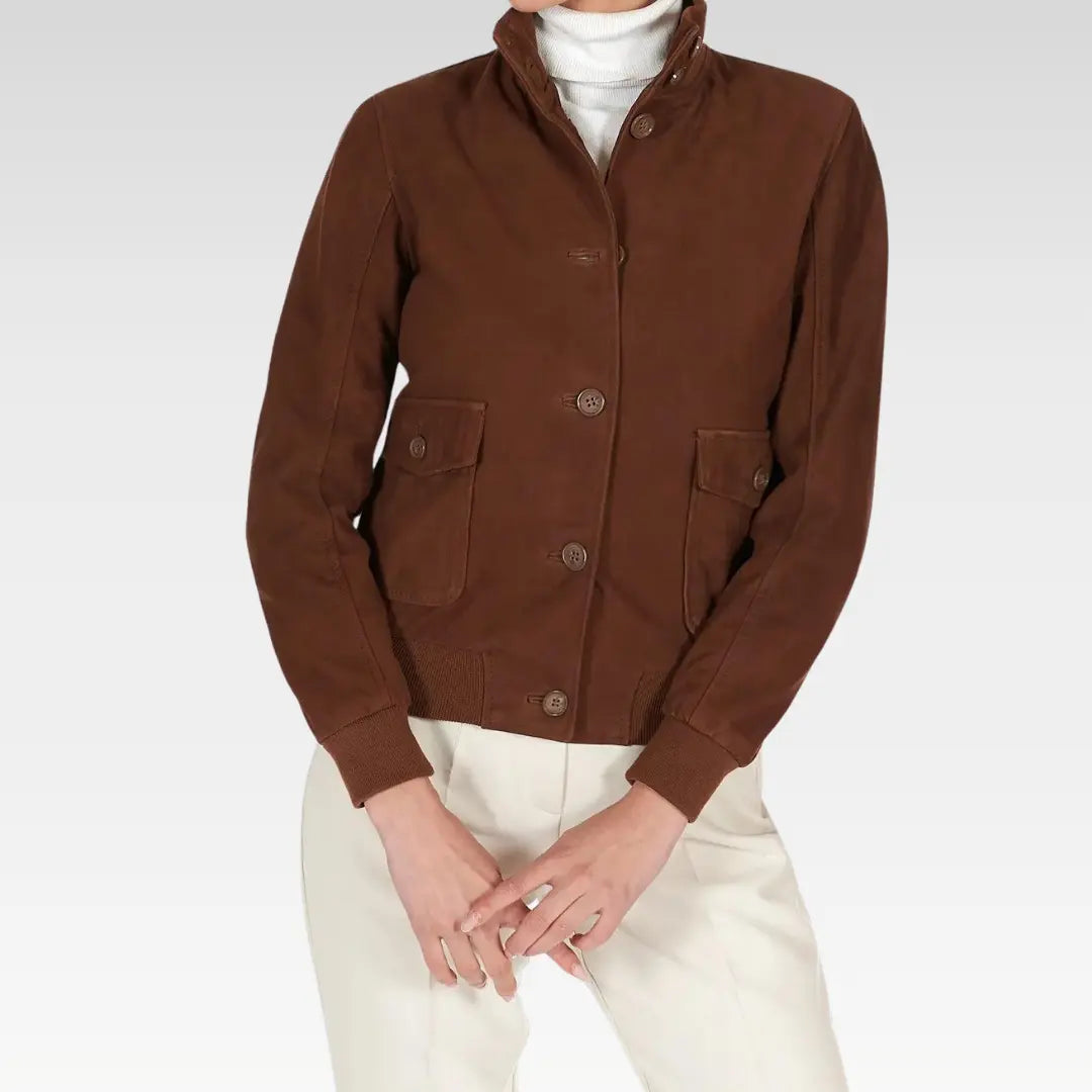 Faty - Suede Leather Bomber Jacket With Buttons