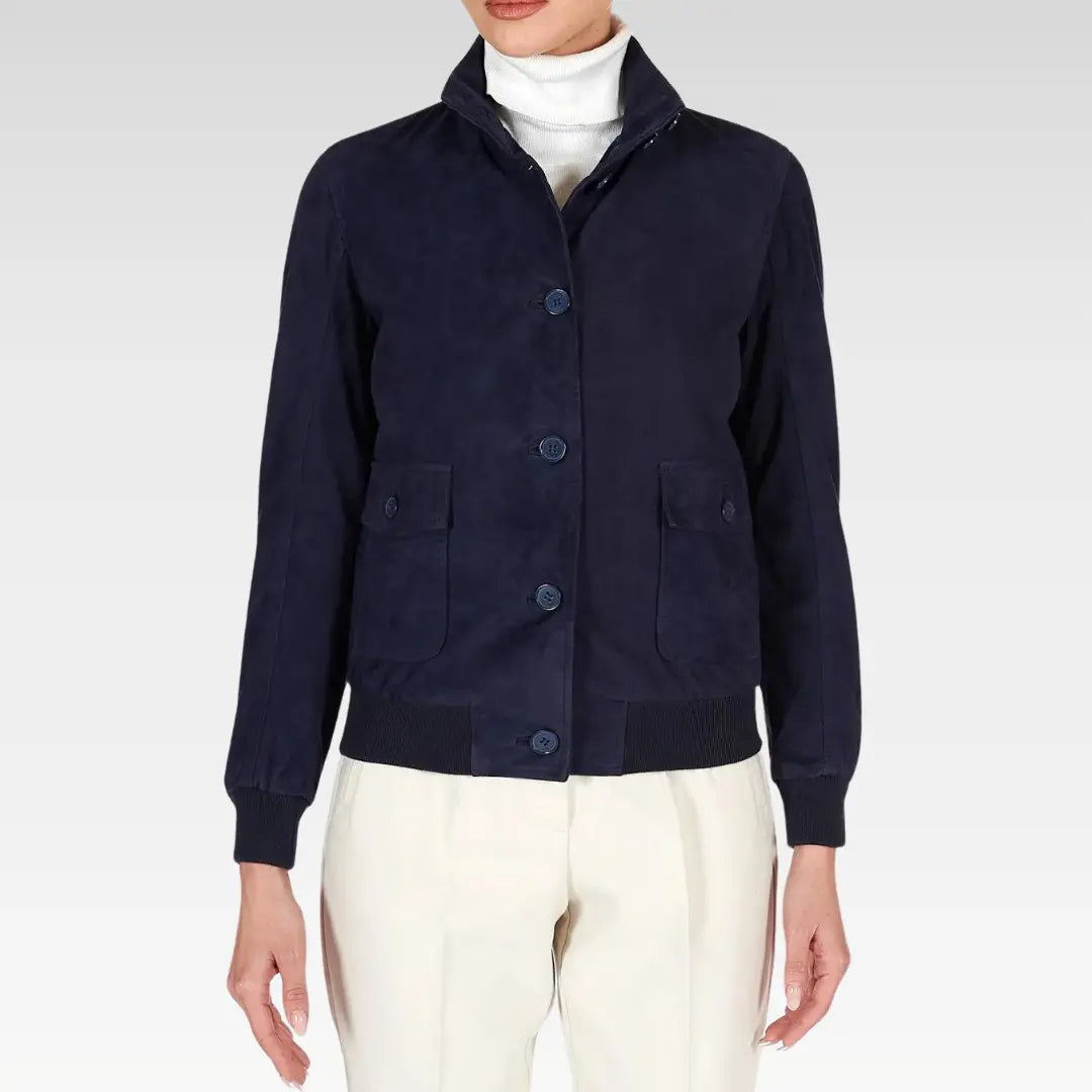 Faty - Suede Leather Bomber Jacket With Buttons