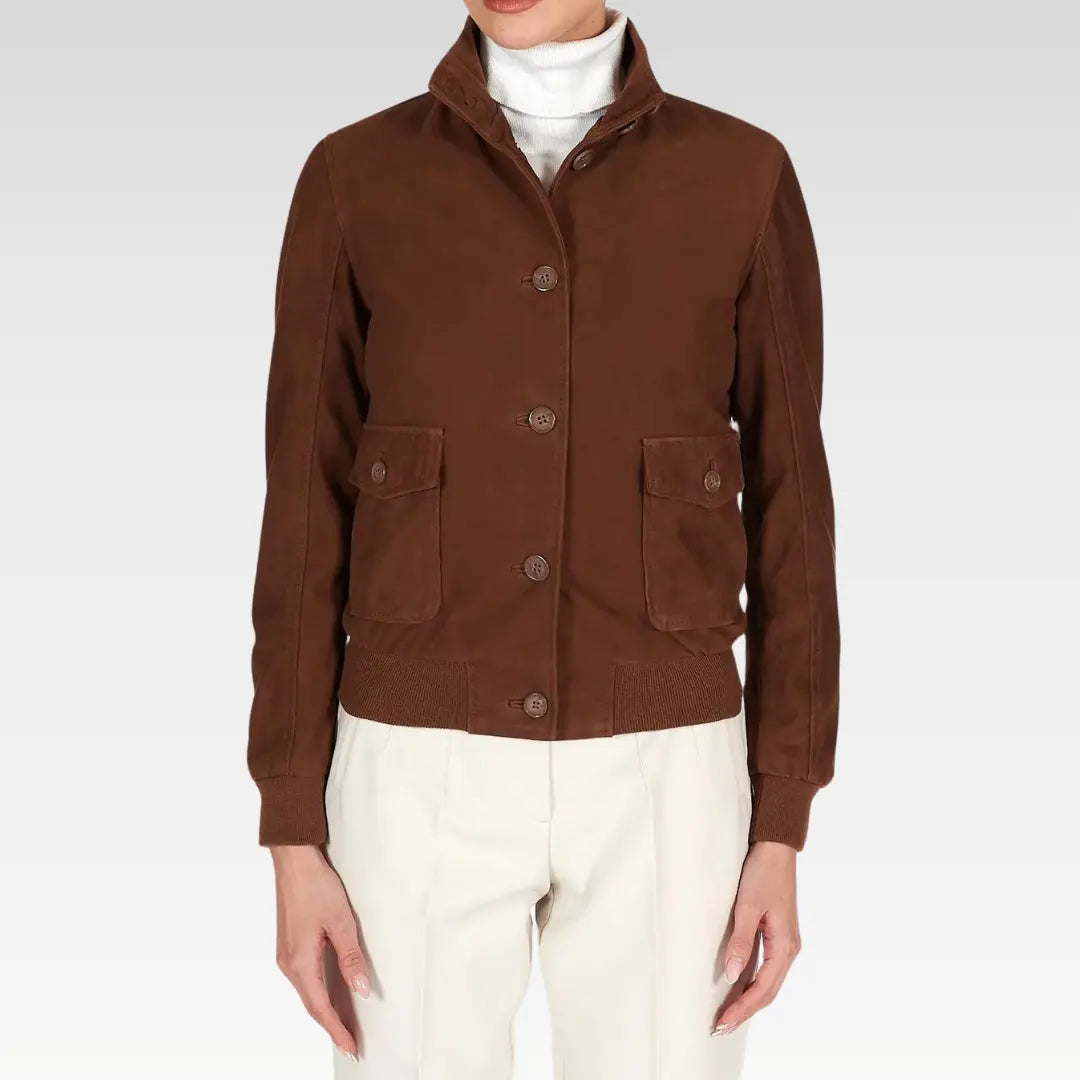 Faty - Suede Leather Bomber Jacket With Buttons