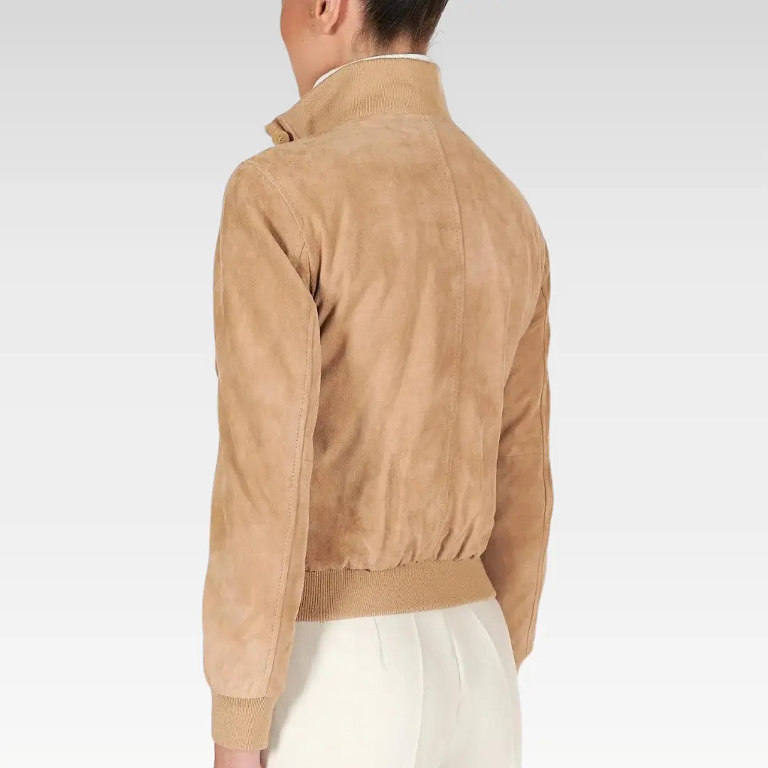 Faty - Suede Leather Bomber Jacket With Buttons