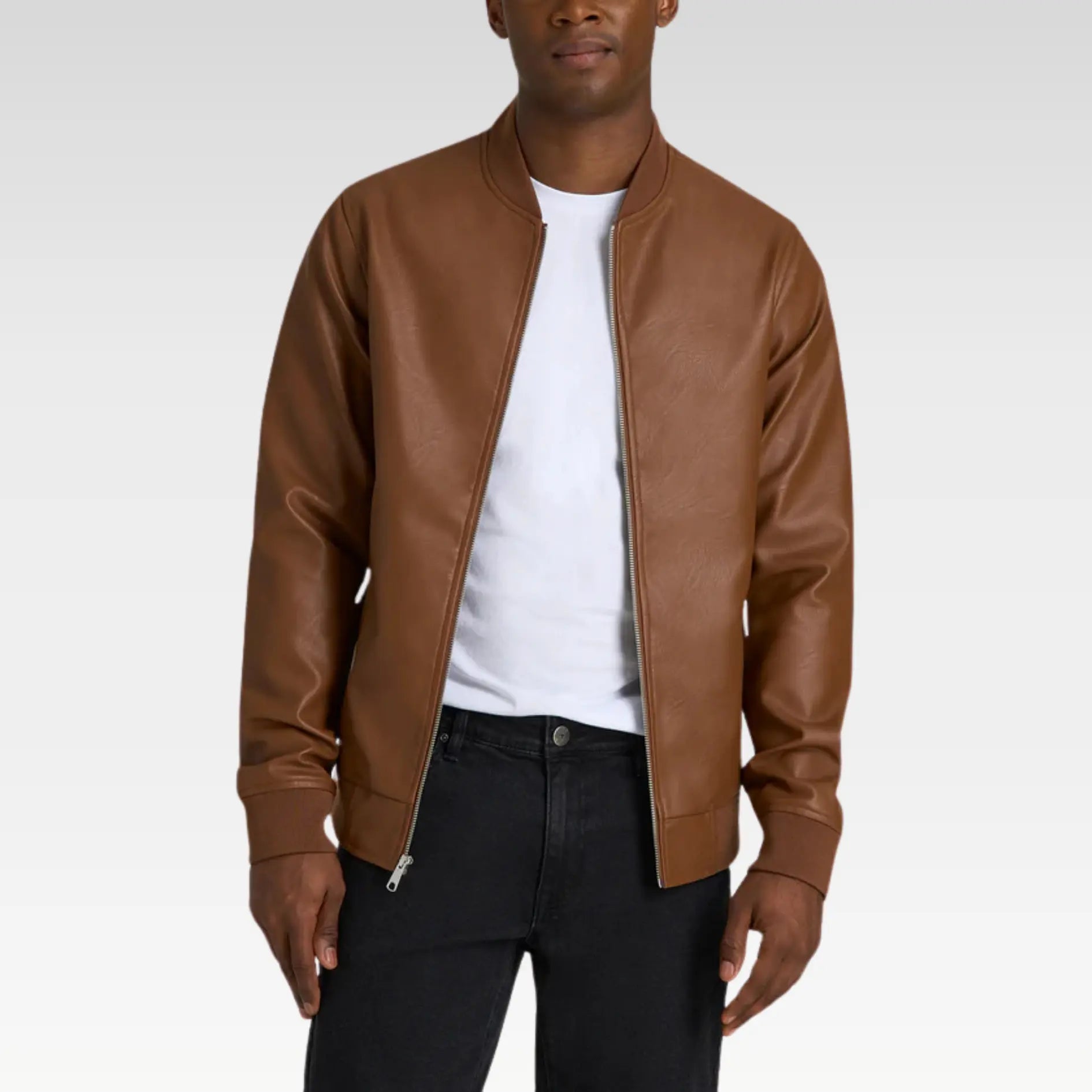 Faux Leather Bomber Jacket