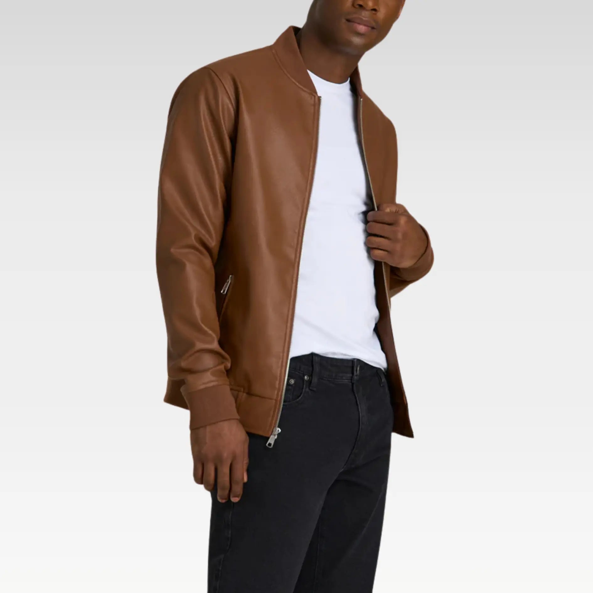 Faux Leather Bomber Jacket