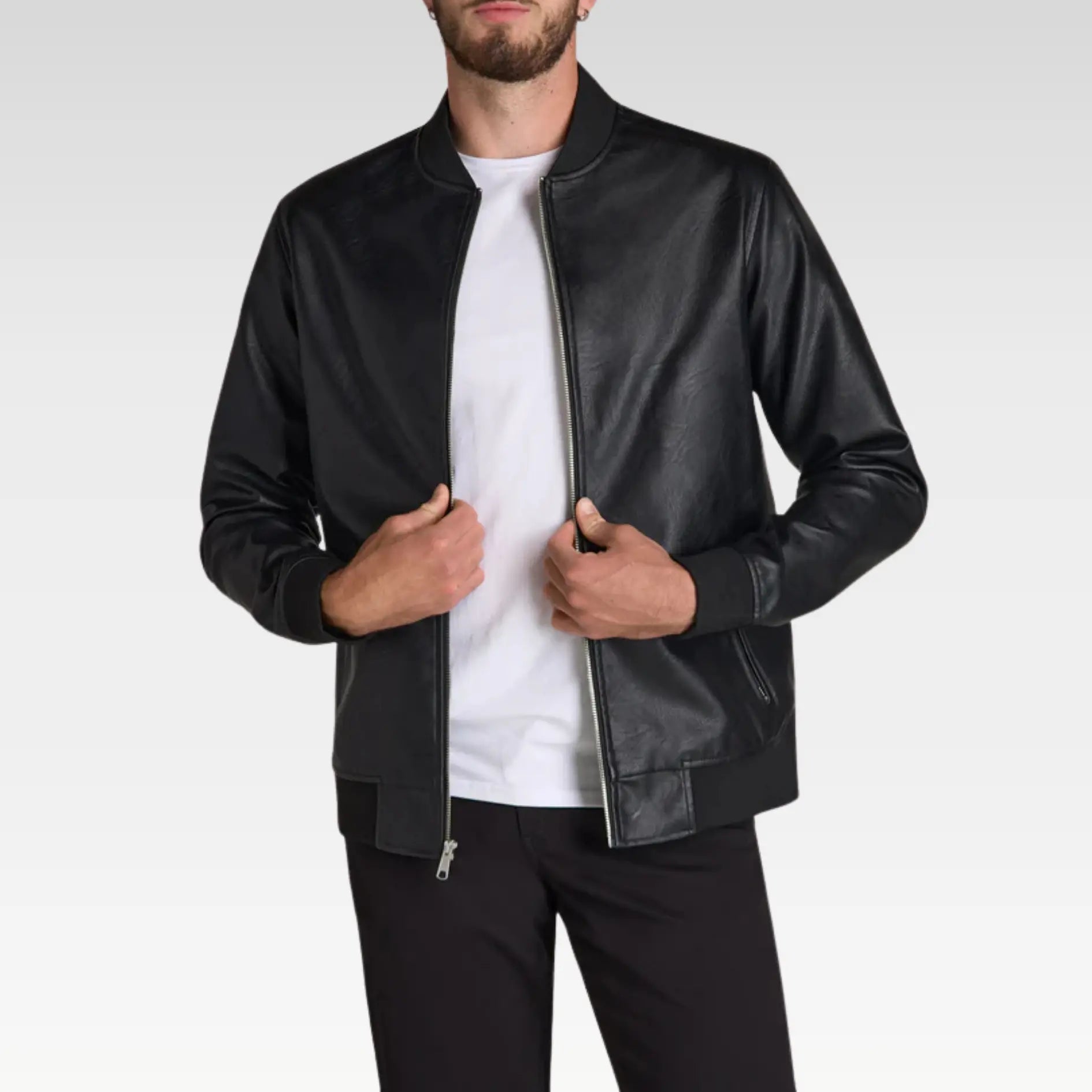 Faux Leather Bomber Jacket