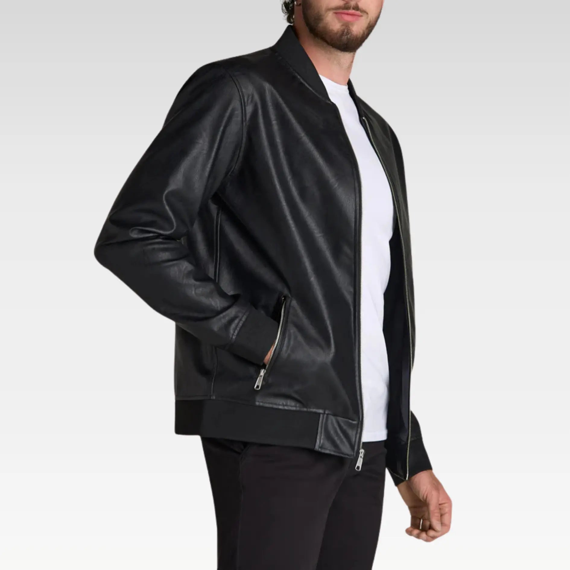 Faux Leather Bomber Jacket