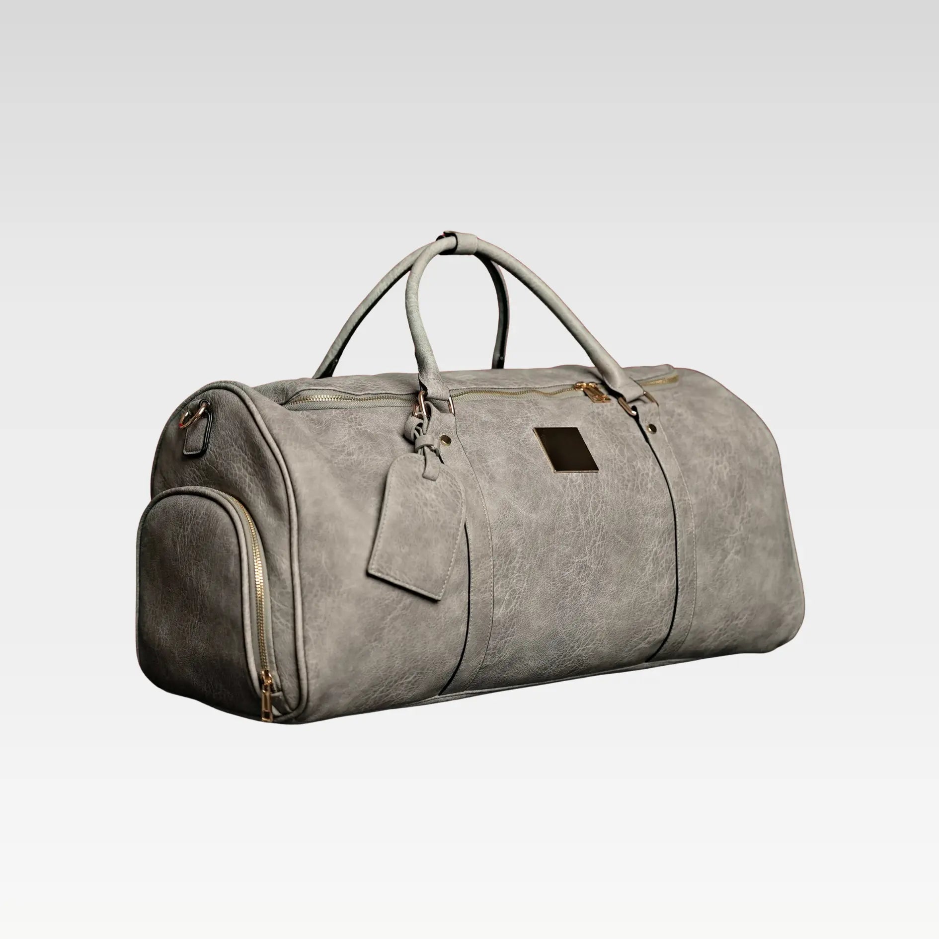 Grey Tumbled Leather Duffle Bag