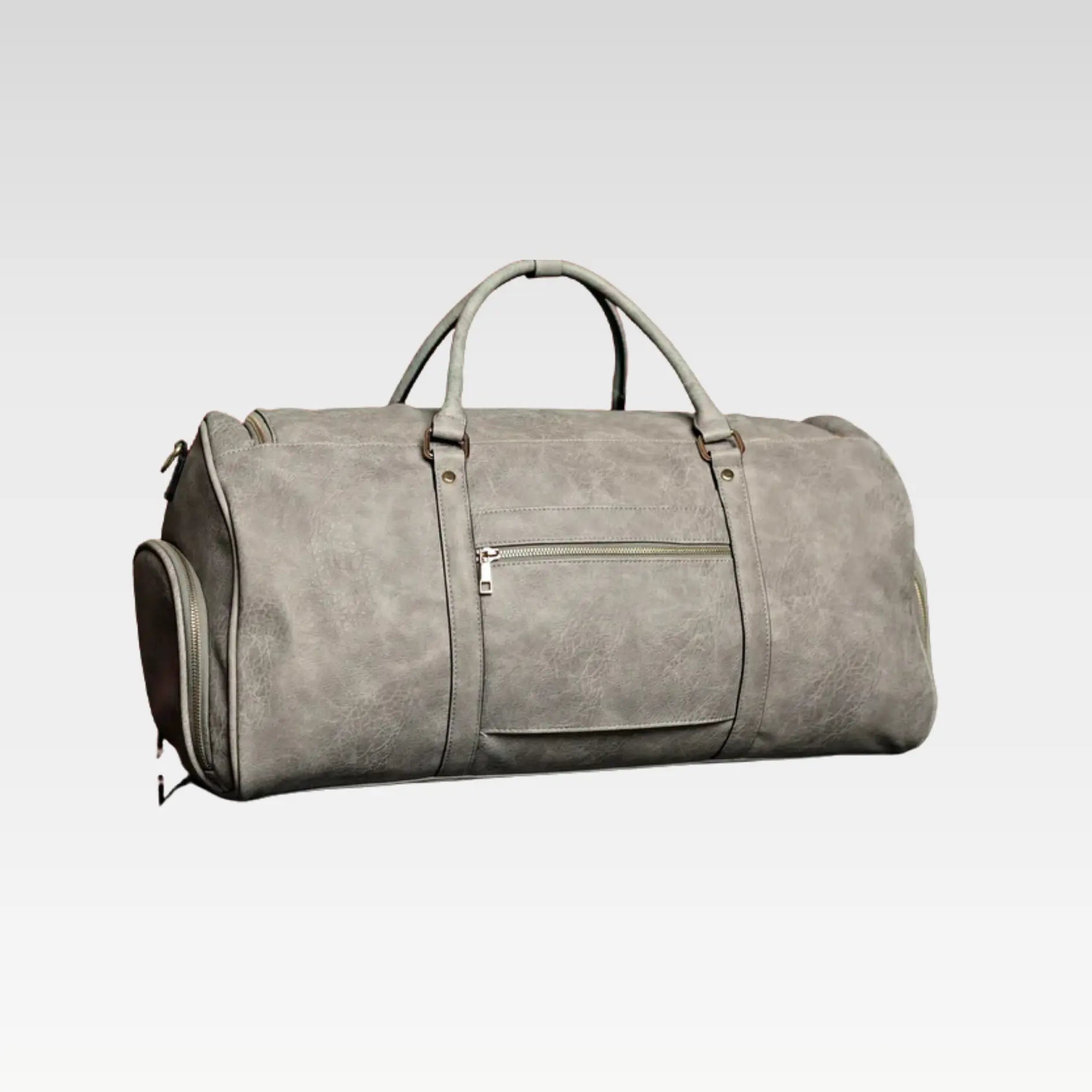 Grey Tumbled Leather Duffle Bag