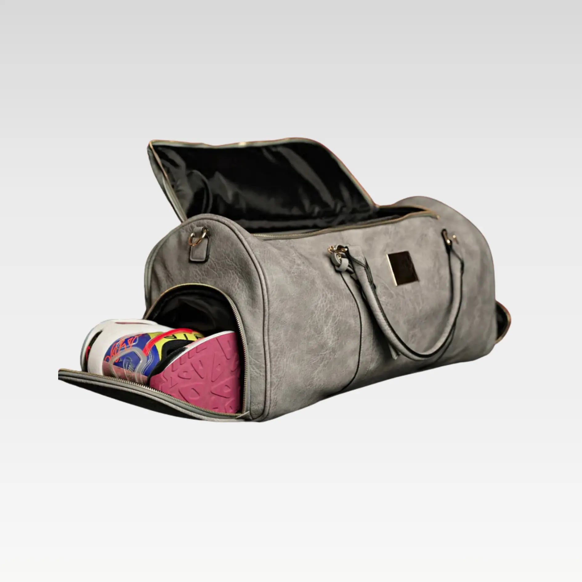 Grey Tumbled Leather Duffle Bag