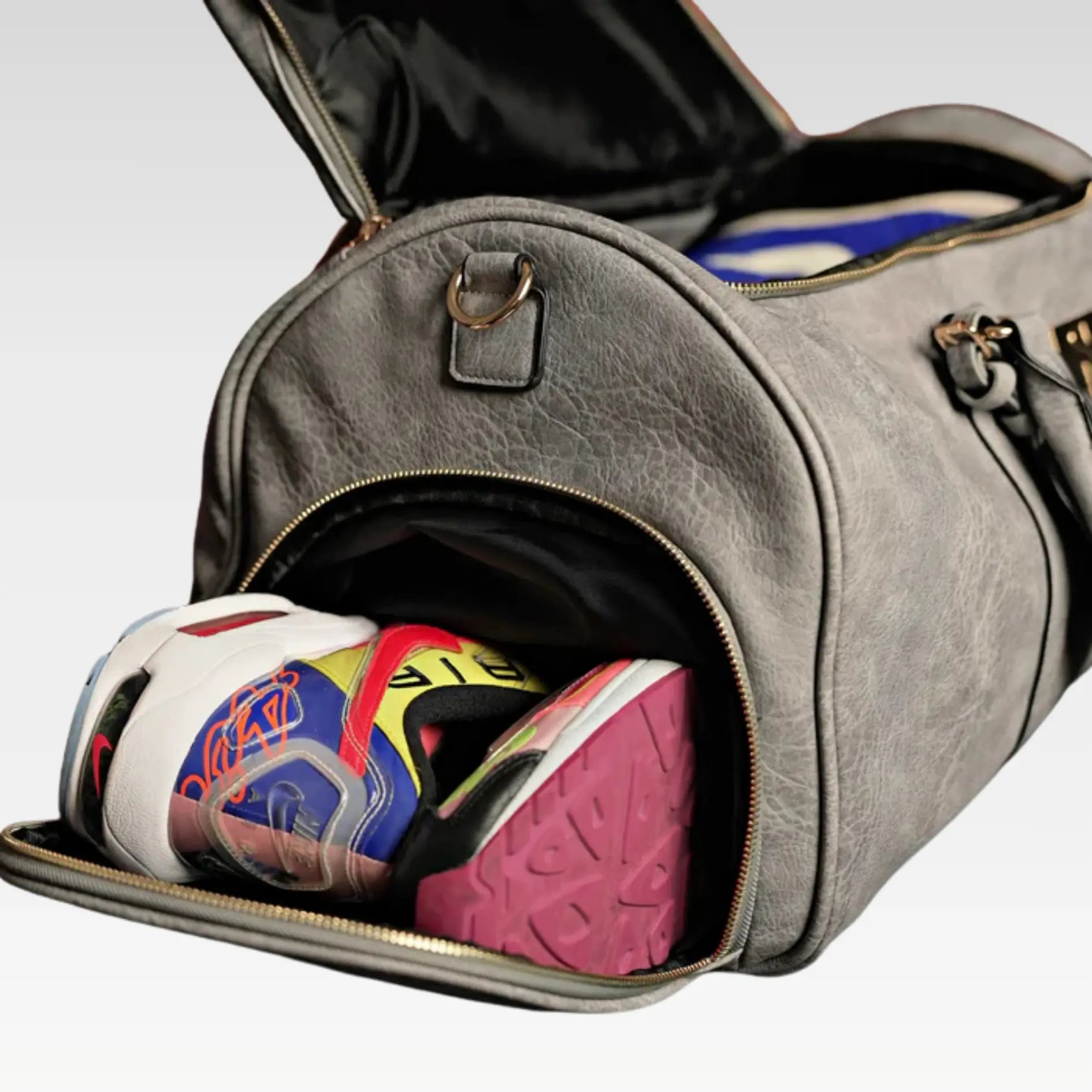 Grey Tumbled Leather Duffle Bag