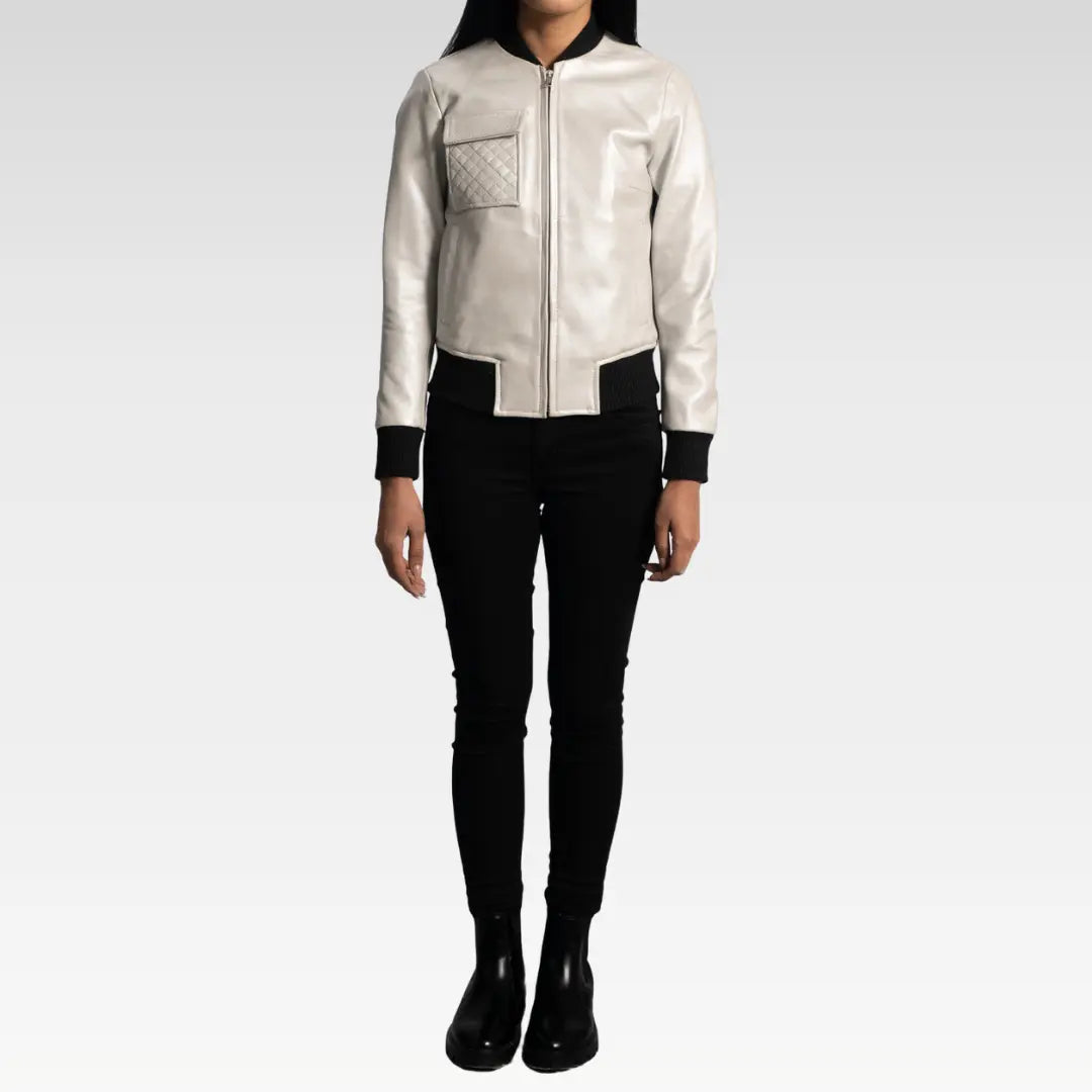 Lana Silver Leather Bomber Jacket
