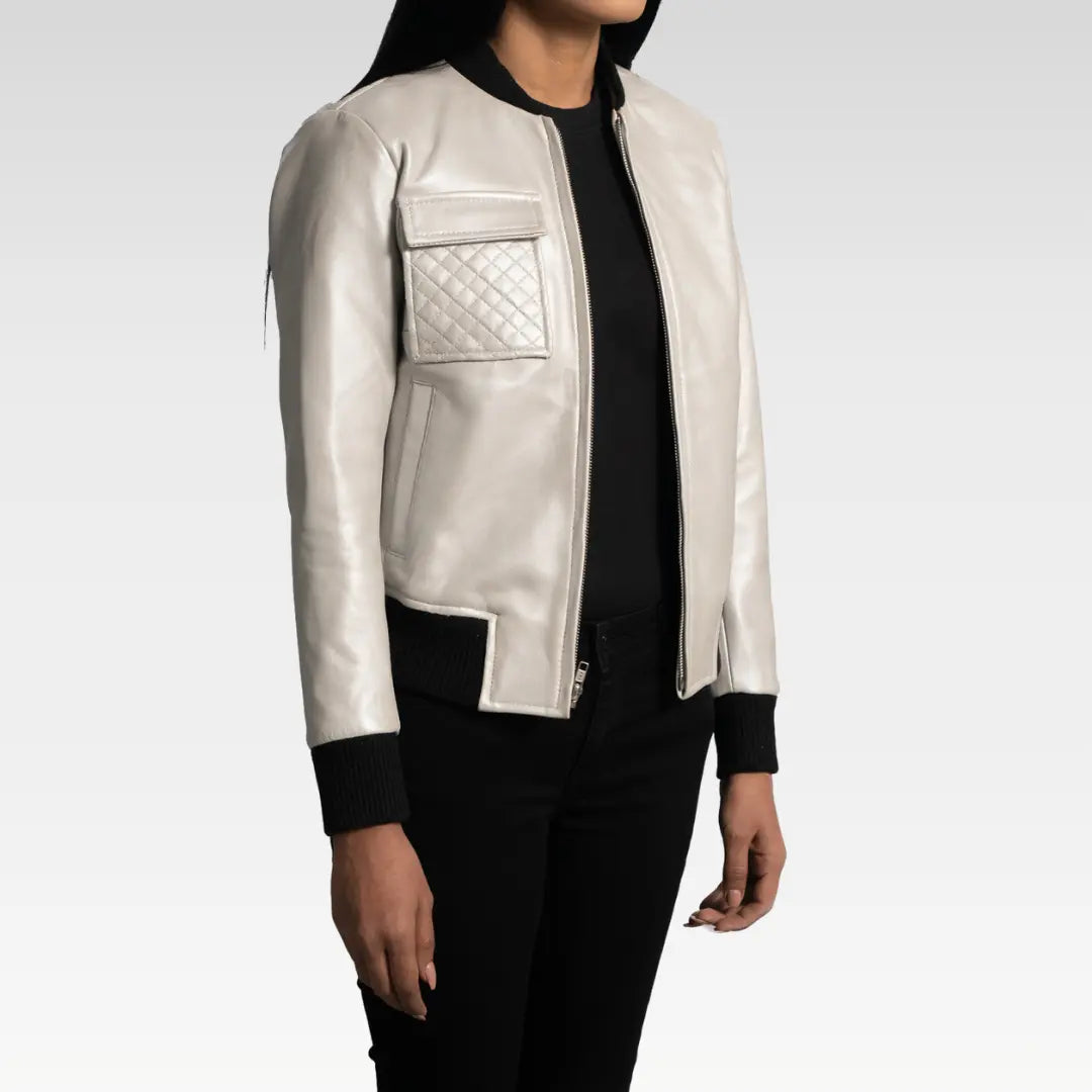 Lana Silver Leather Bomber Jacket