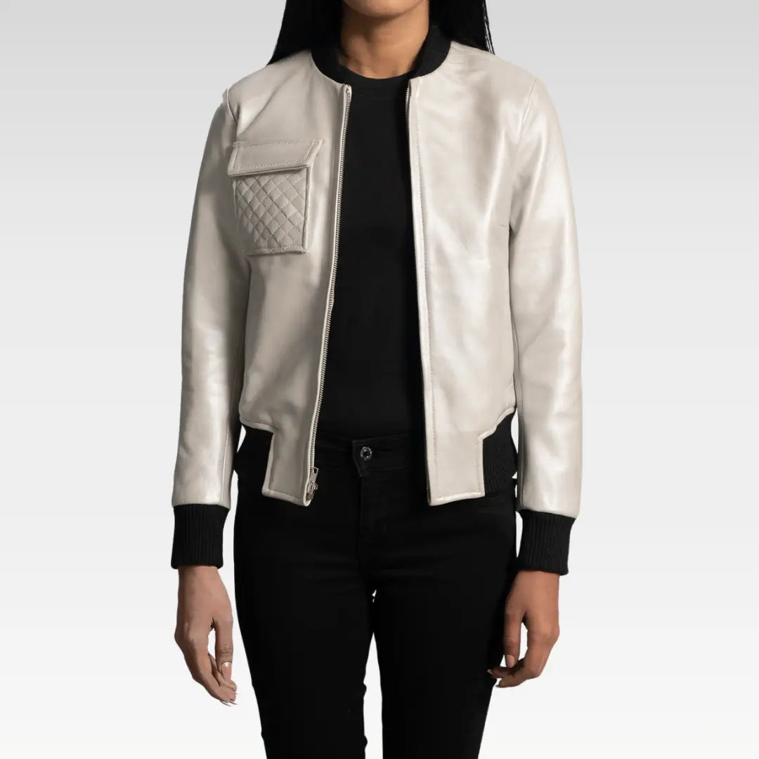 Lana Silver Leather Bomber Jacket