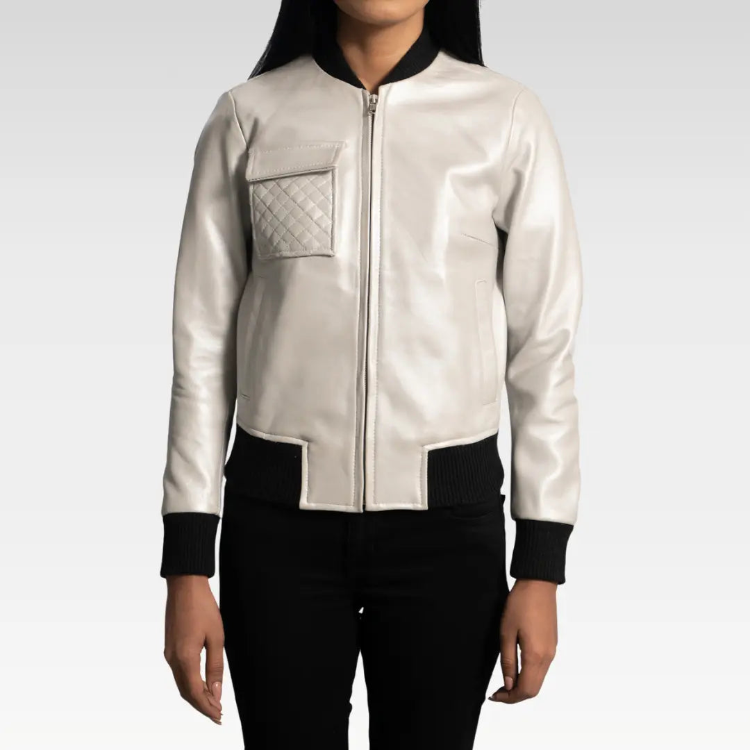 Lana Silver Leather Bomber Jacket