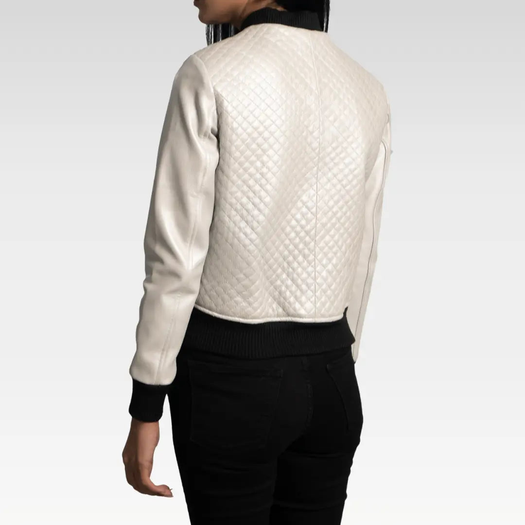 Lana Silver Leather Bomber Jacket