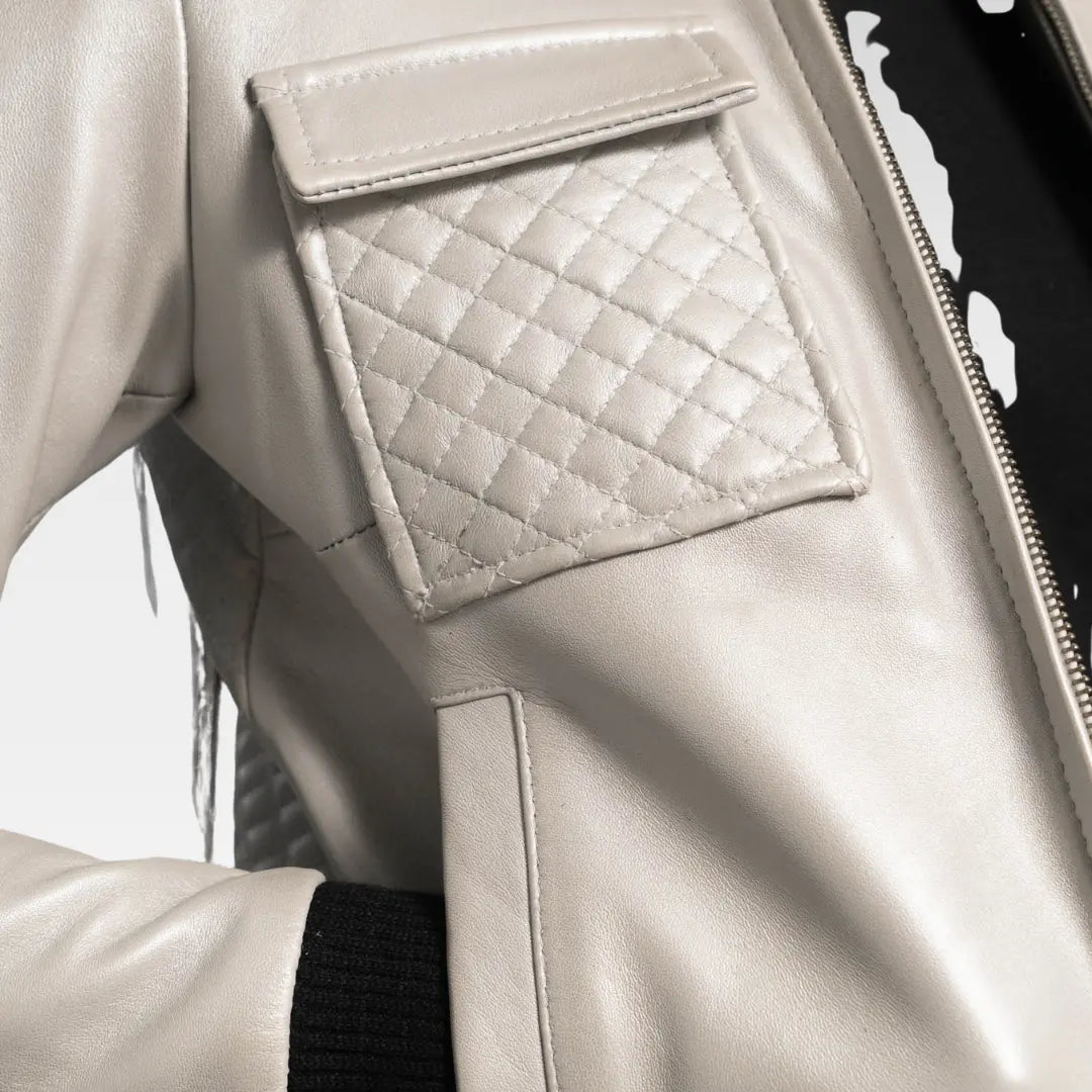 Lana Silver Leather Bomber Jacket