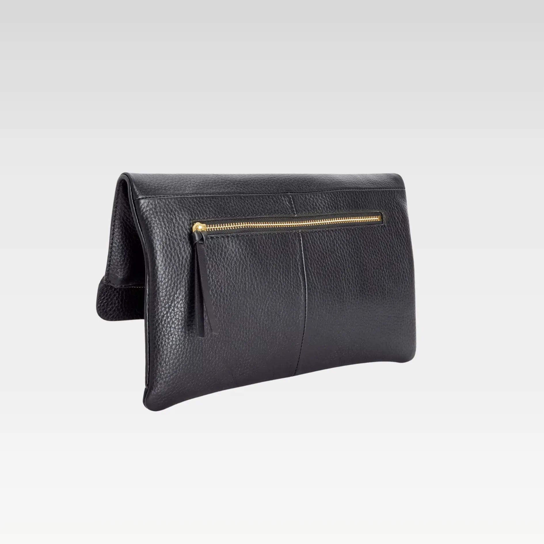 Leather Mistry Large Clutch Bag -  Black