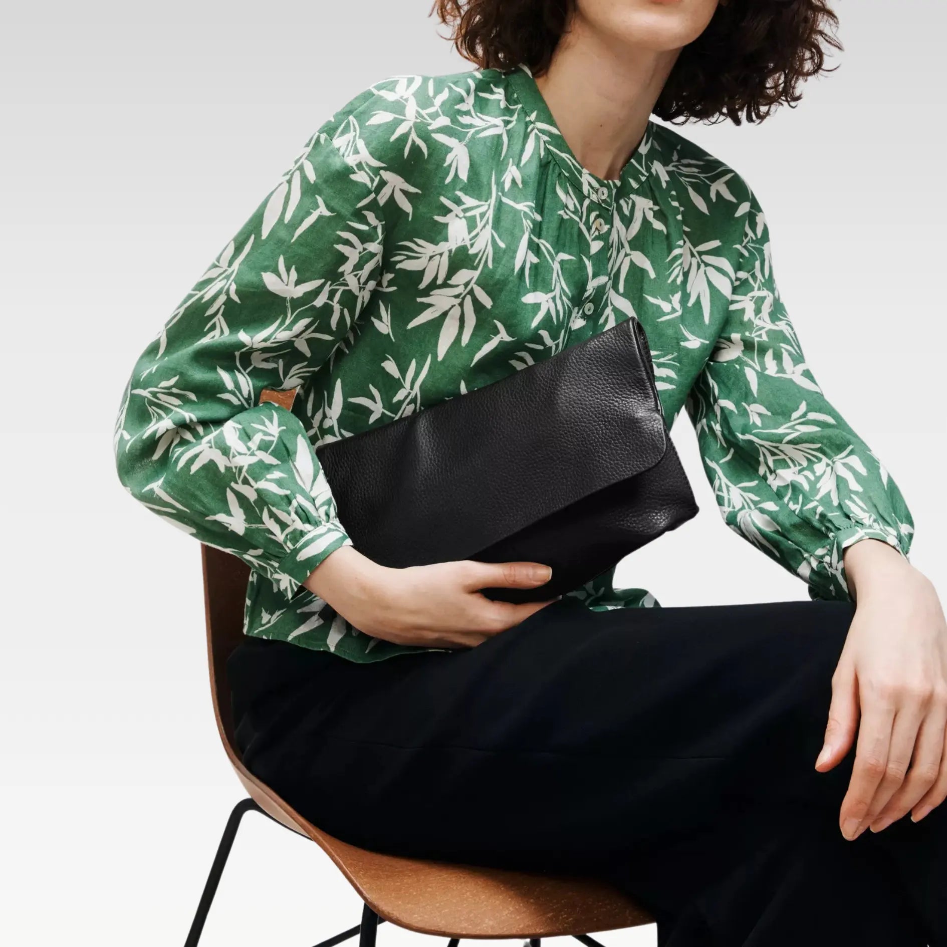 Leather Mistry Large Clutch Bag -  Black