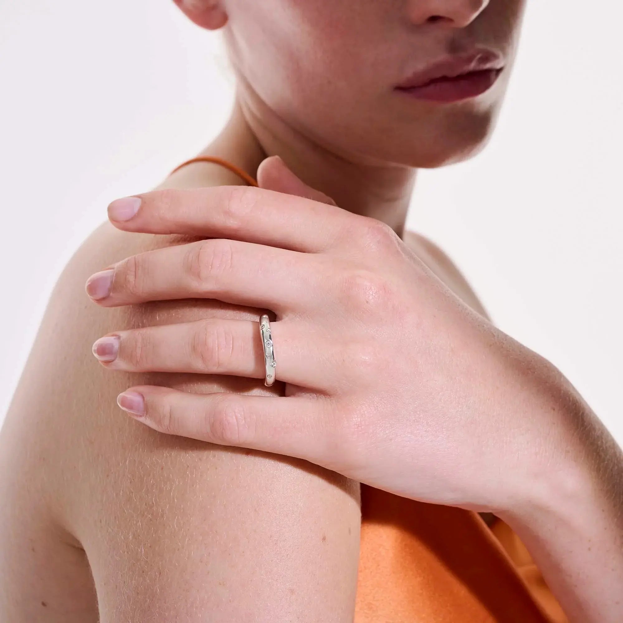 Luna Wave CZ Sterling Silver Band Ring