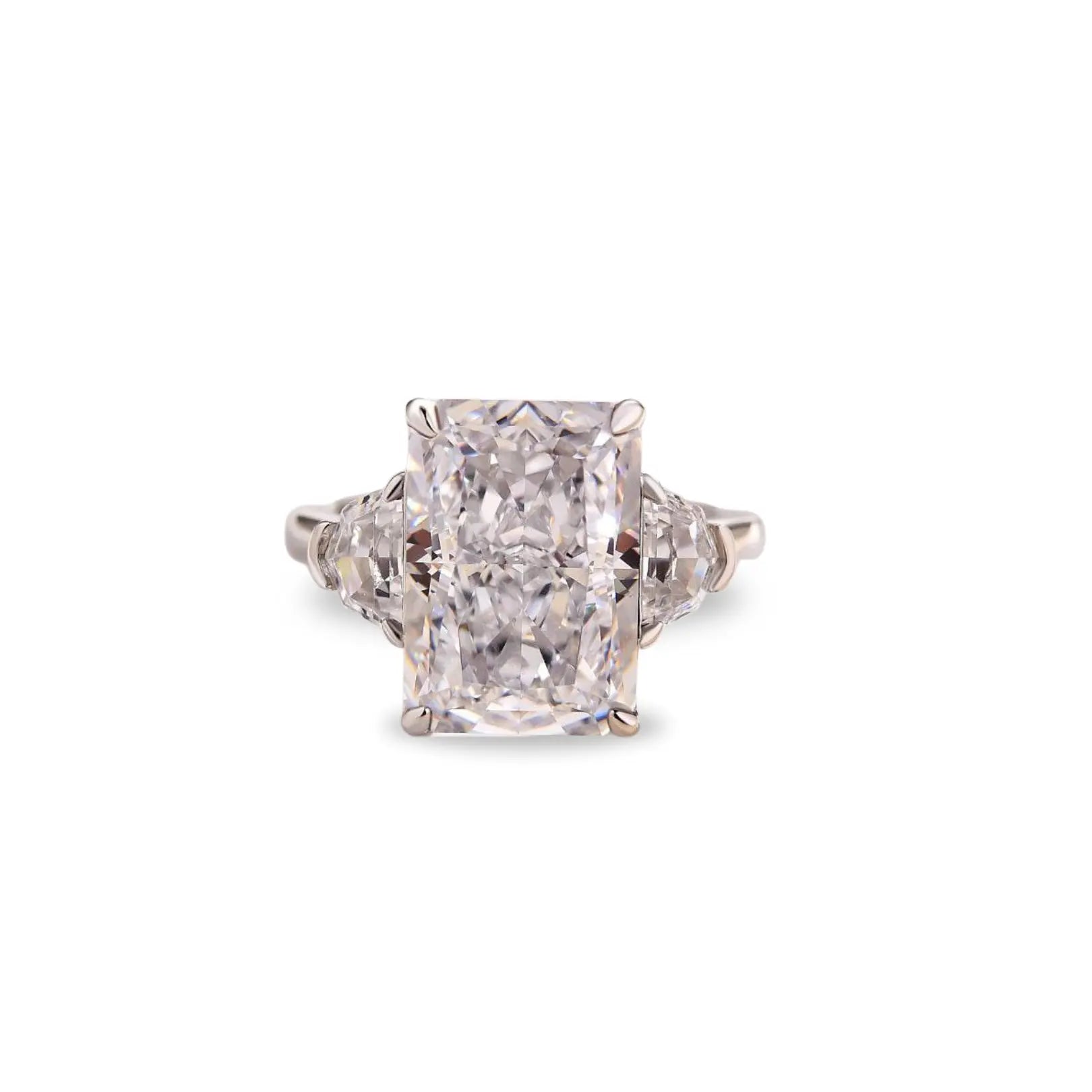Luxurious Crushed Ice Radiant Cut Three Stone Engagement Ring