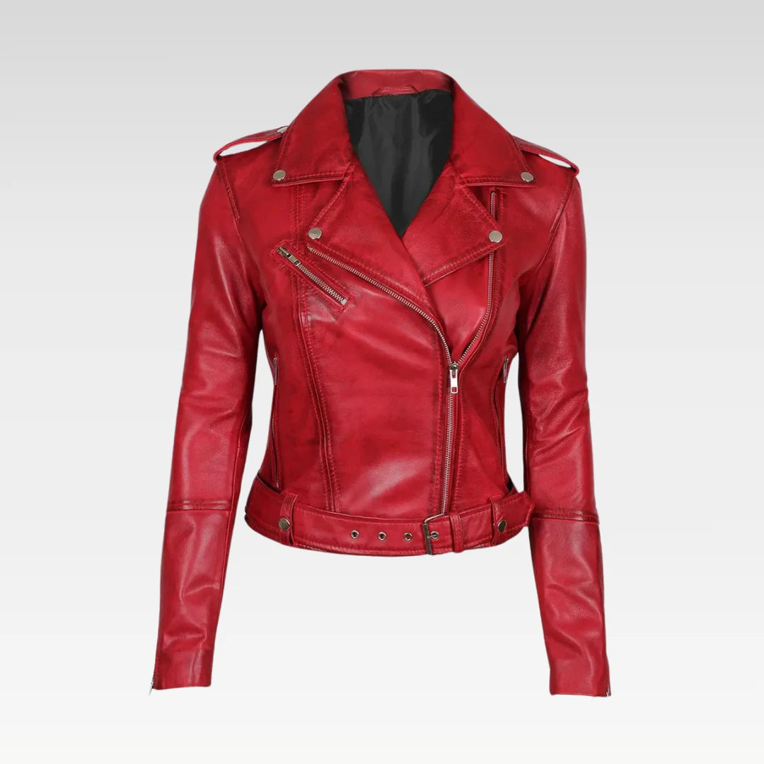 Margaret Red Ladies Biker Leather Jacket