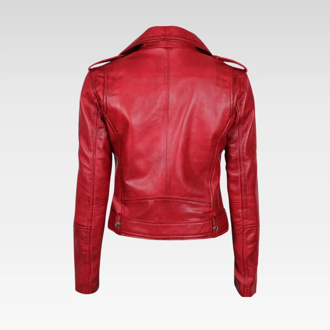 Margaret Red Ladies Biker Leather Jacket