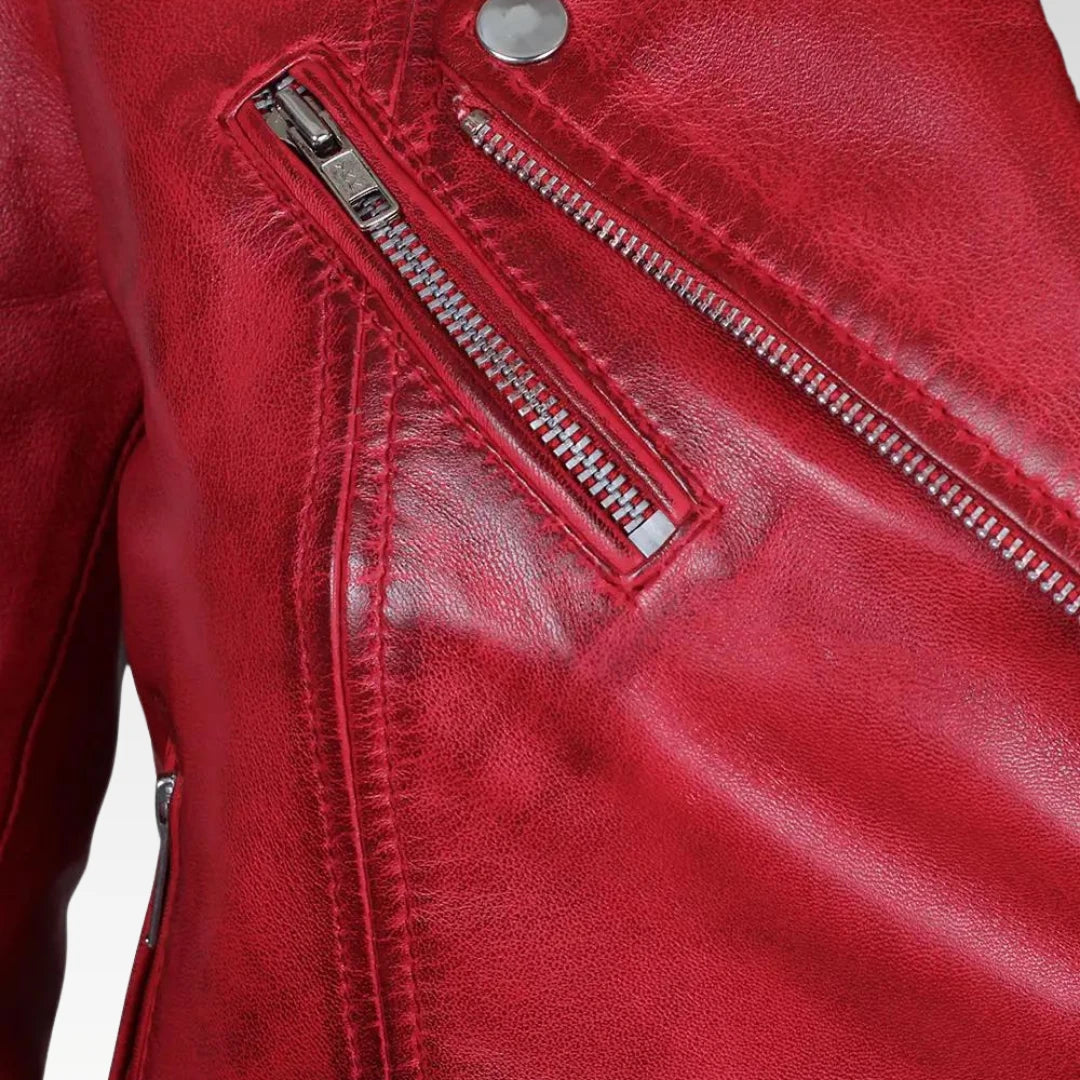 Margaret Red Ladies Biker Leather Jacket