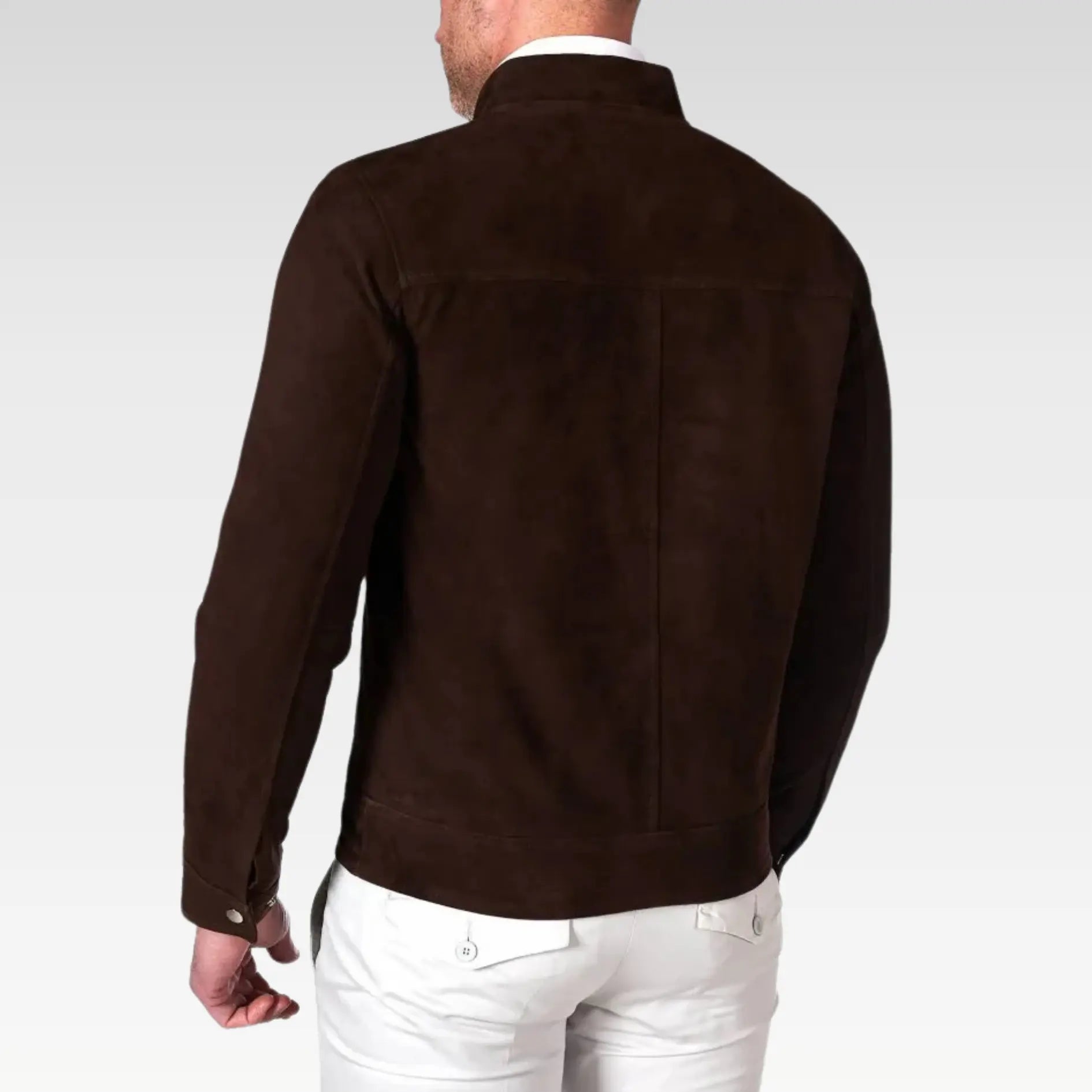 Marlon - Dark brown suede lamb leather jacket zipper closure