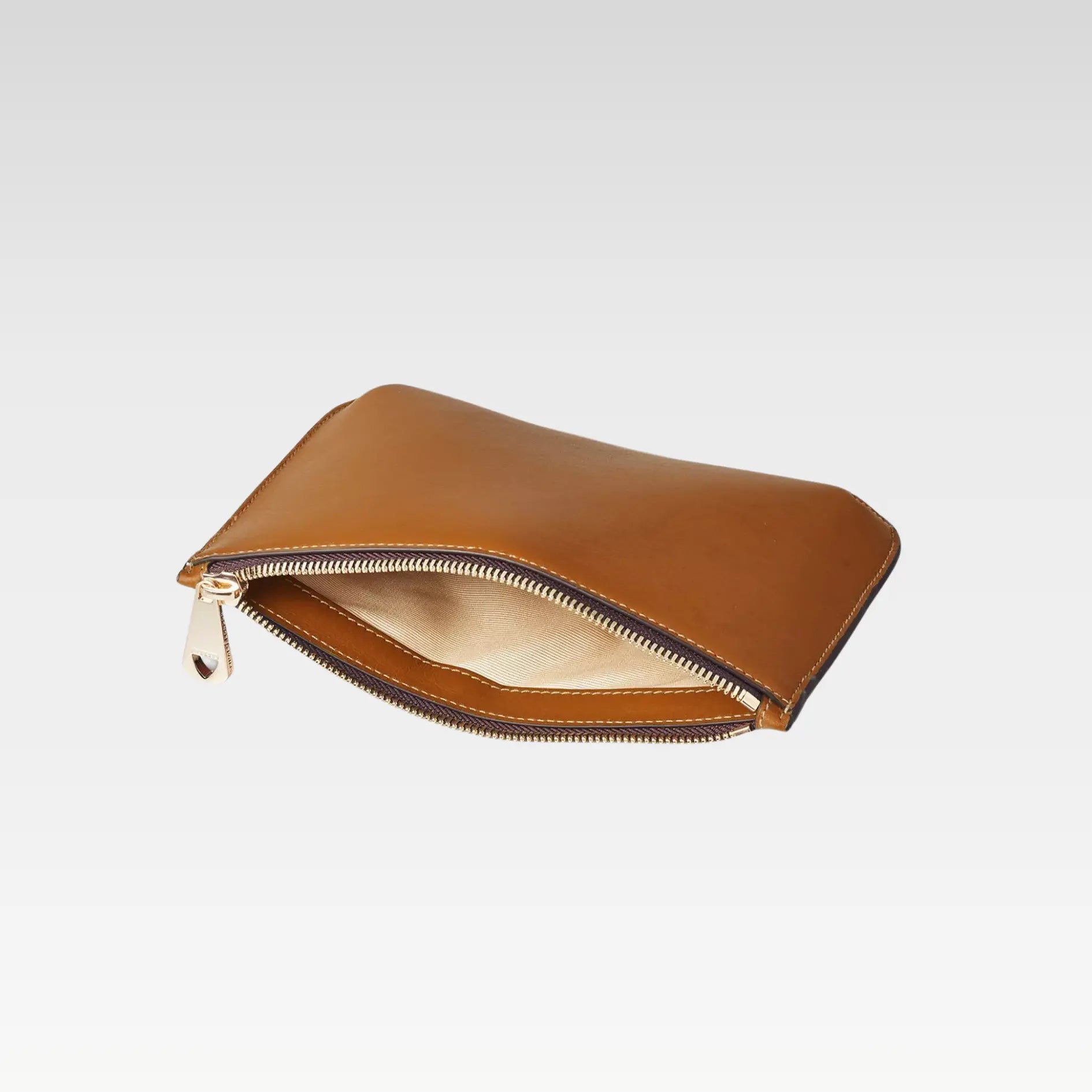 Medium Ella Smooth Leather Pouch, Dove Grey