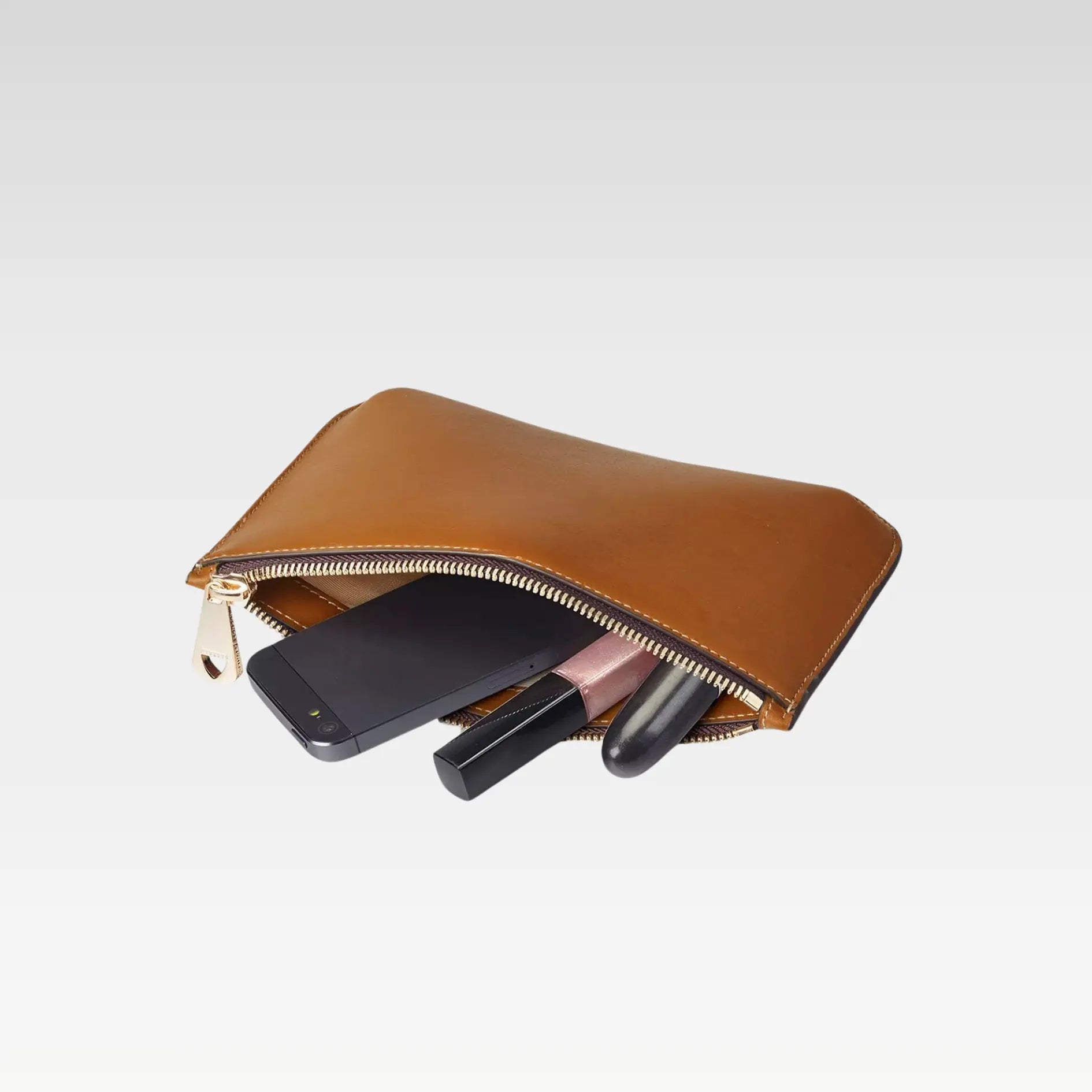 Medium Ella Smooth Leather Pouch, Dove Grey