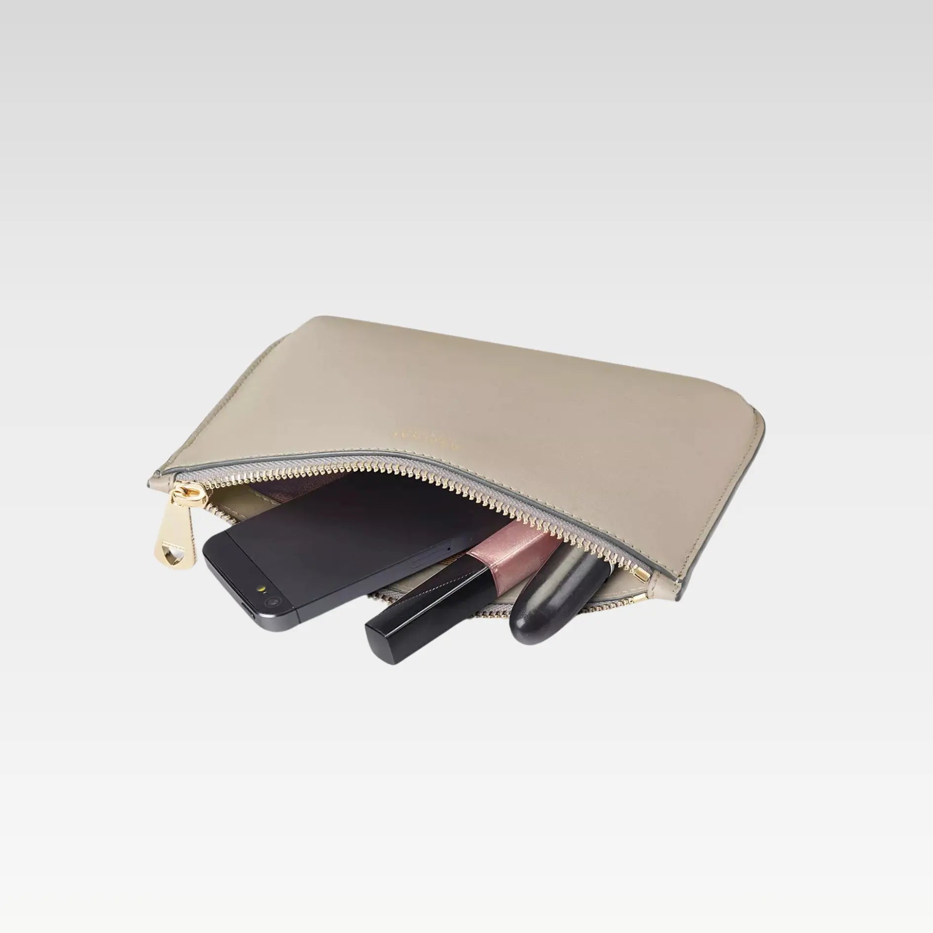 Medium Ella Smooth Leather Pouch, Dove Grey