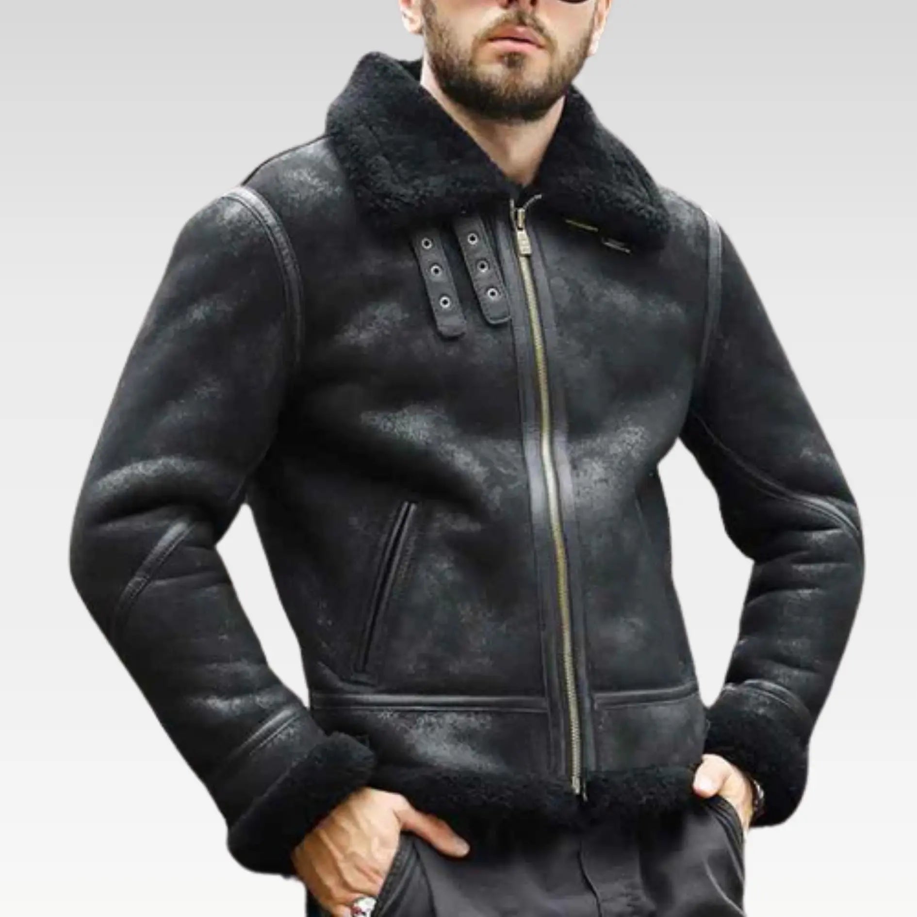 Men B3 Bomber Shearling Sheepskin Real Leather Aviator Jackets