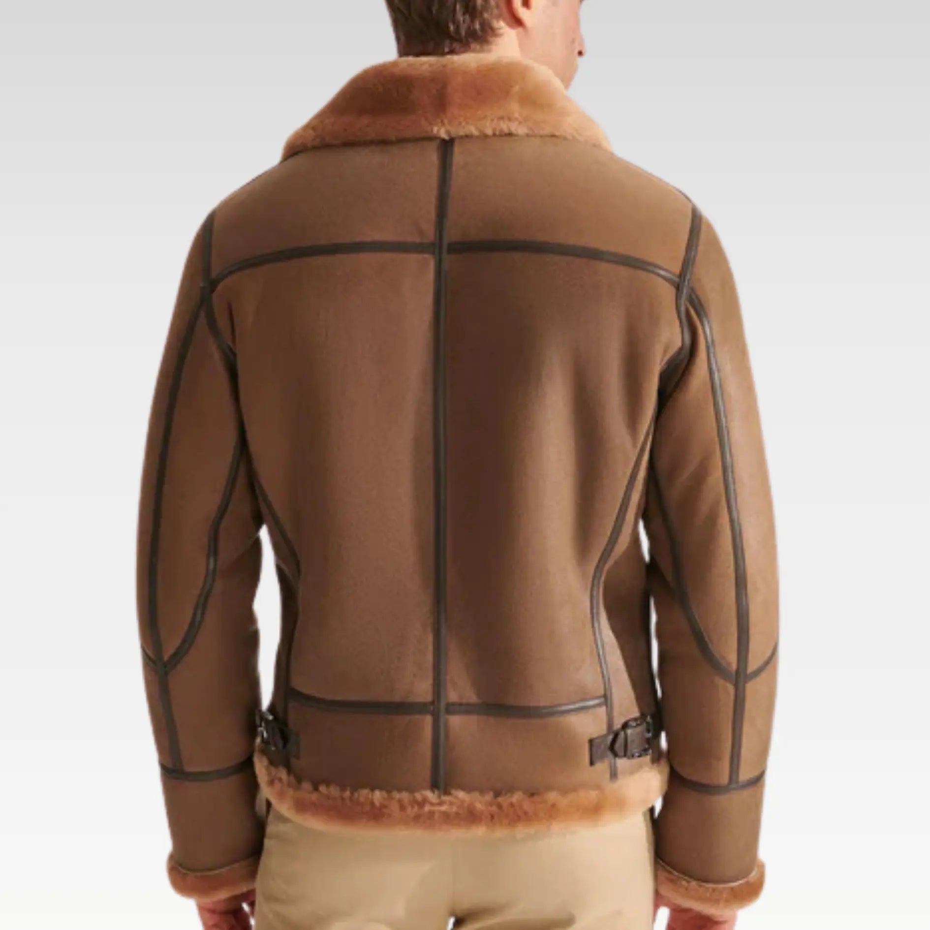 Men Camel Brown B3 Shearling Pilot Aviator Leather Jacket