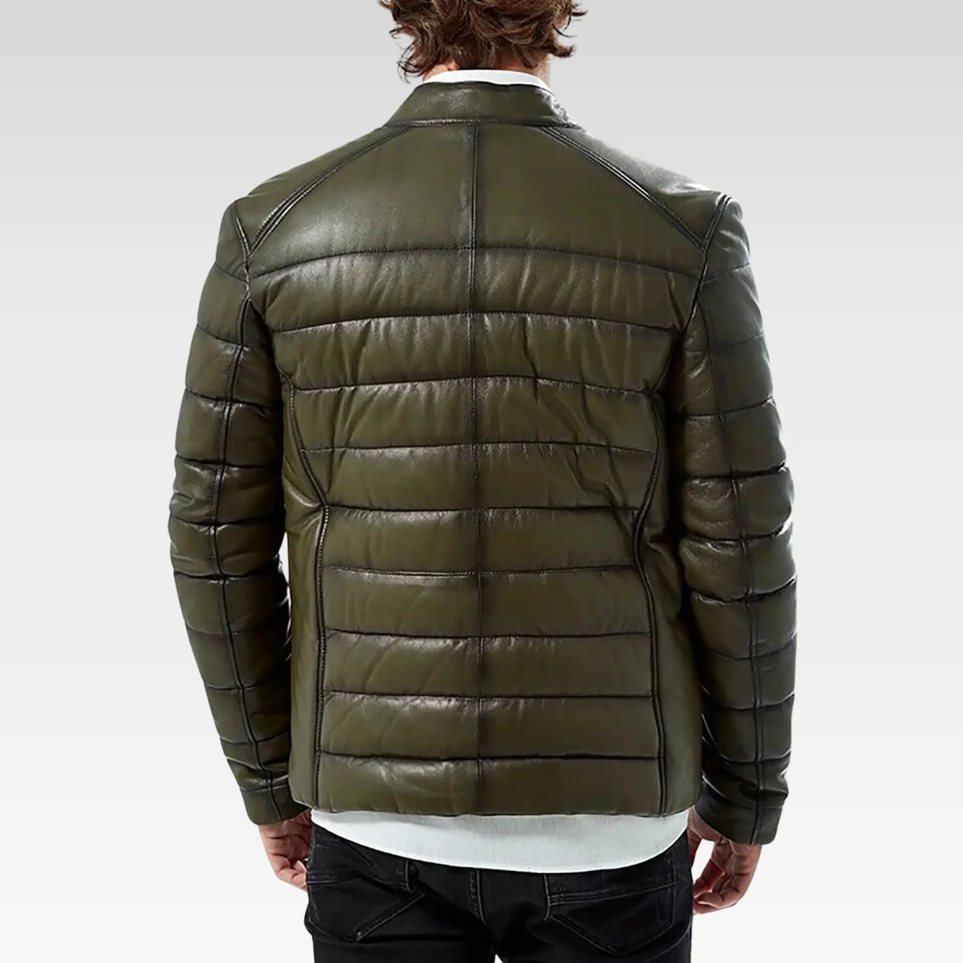 Men’s 100% Real Green Leather Inflatable Puffer Jacket