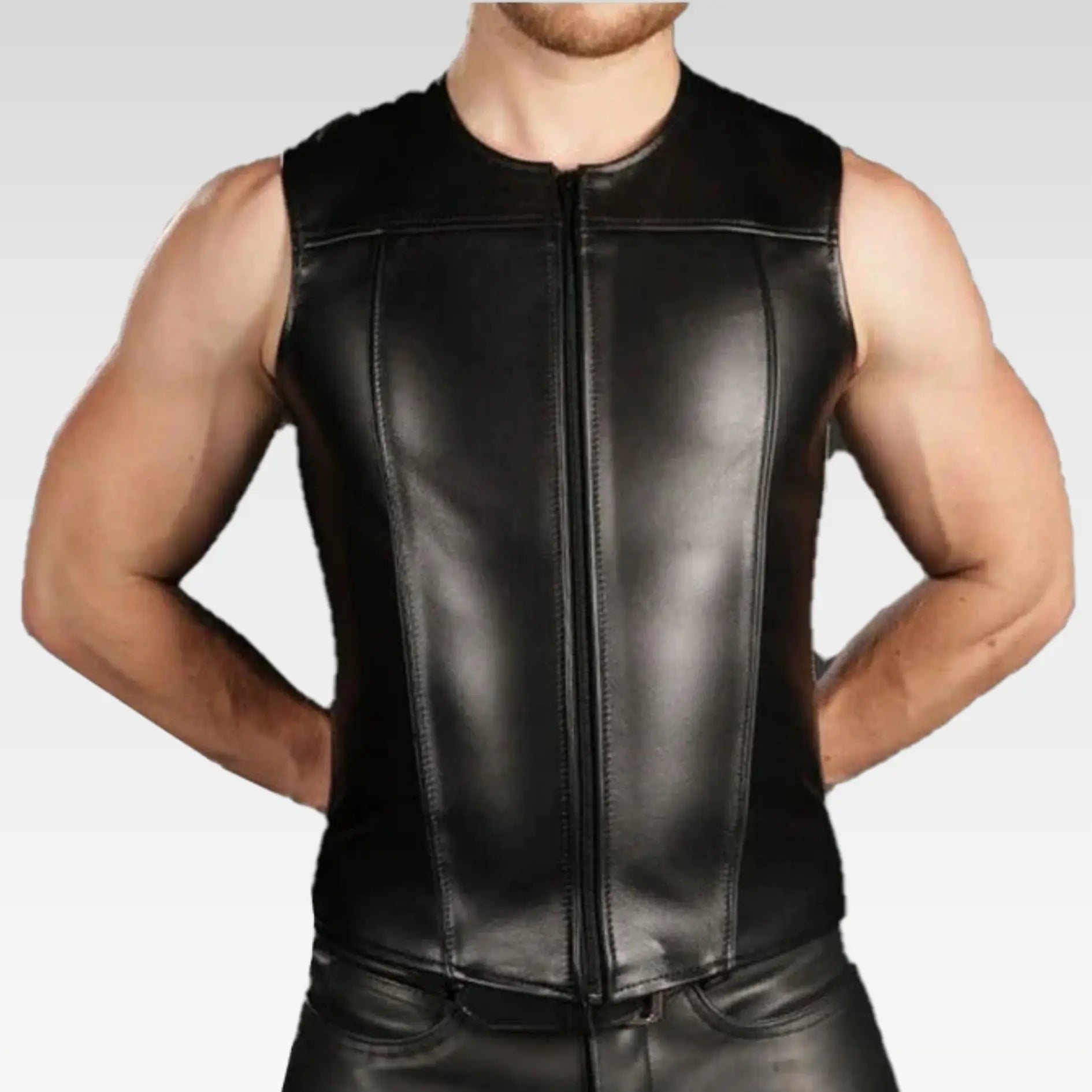 Men's Genuine Leather Sleeveless Vest