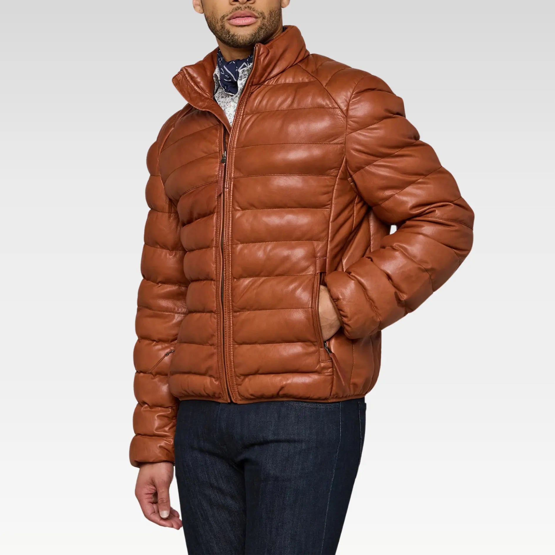 Riven Lambskin Leather Puffer Jacket