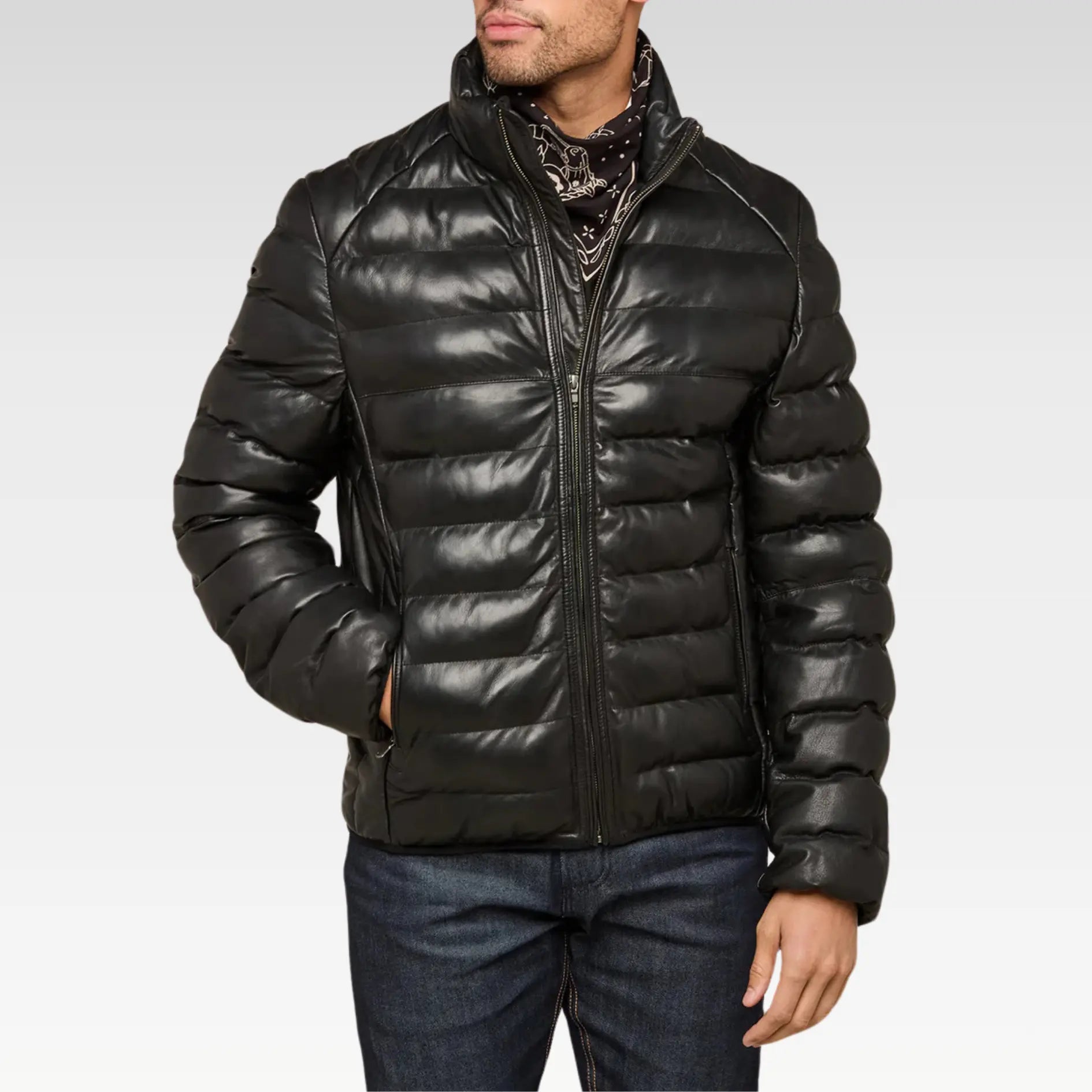 Riven Lambskin Leather Puffer Jacket