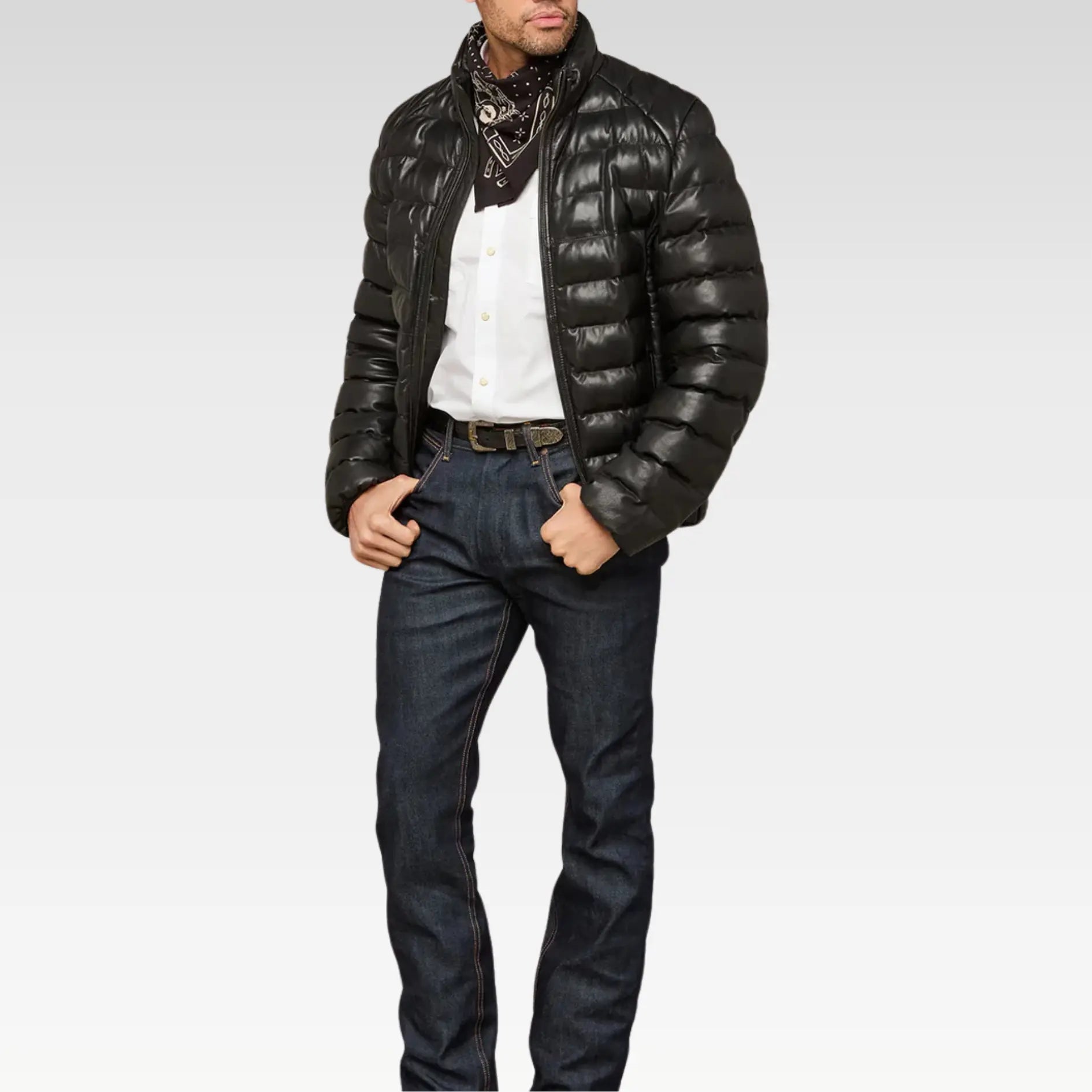 Riven Lambskin Leather Puffer Jacket