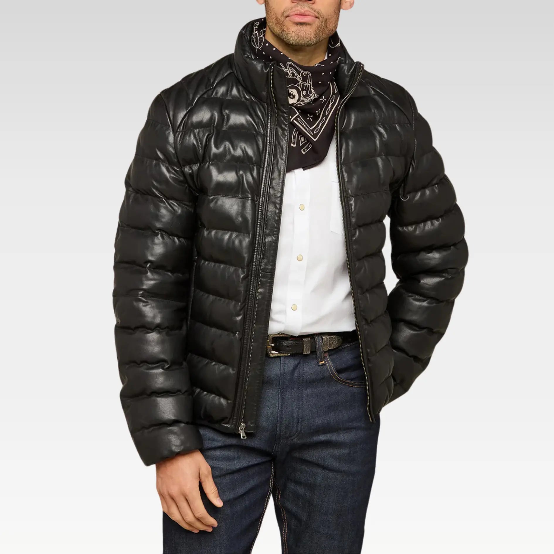 Riven Lambskin Leather Puffer Jacket